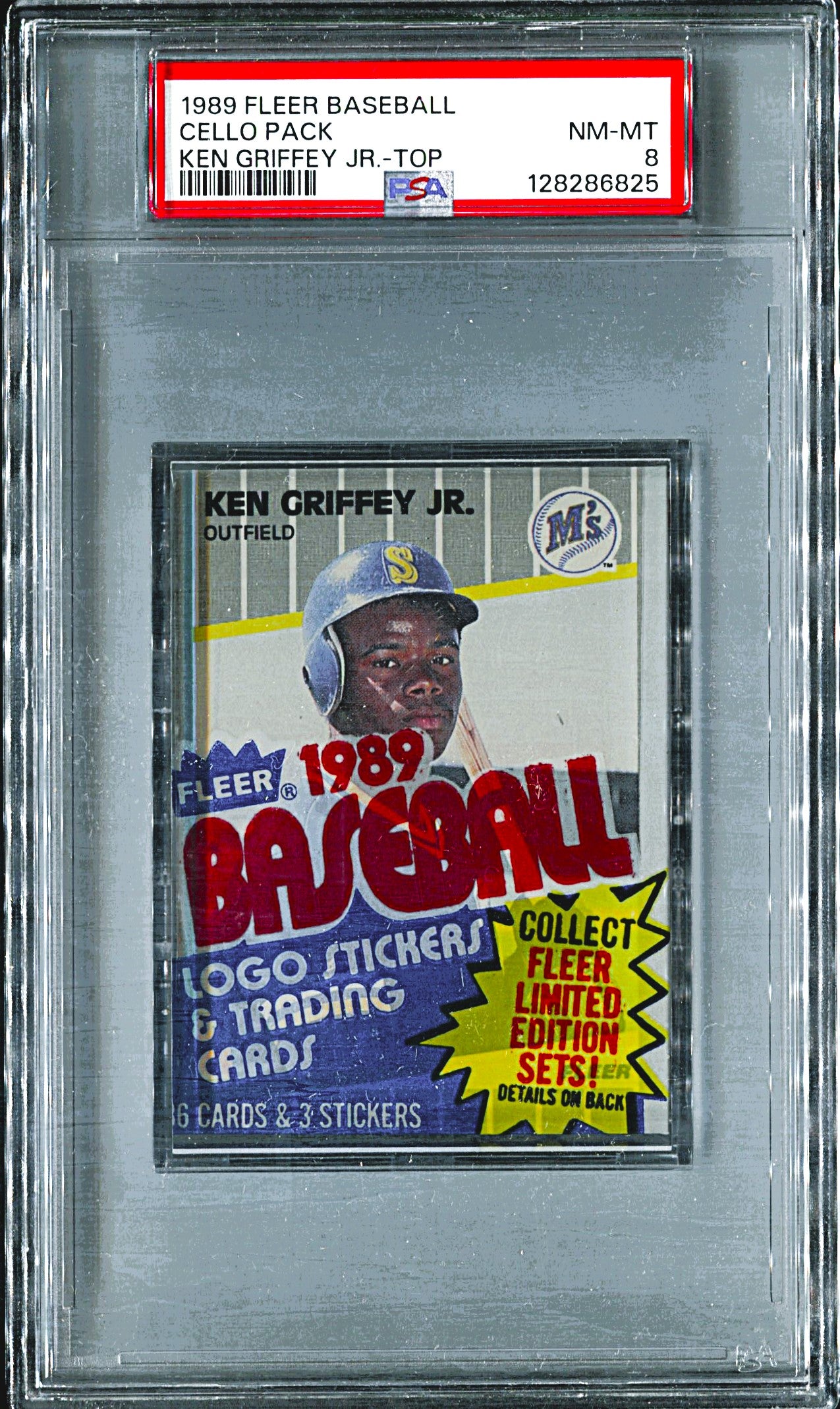 1989 Fleer Baseball Unopened Cello Pack PSA 8 Griffey Jr. RC Top *6825
