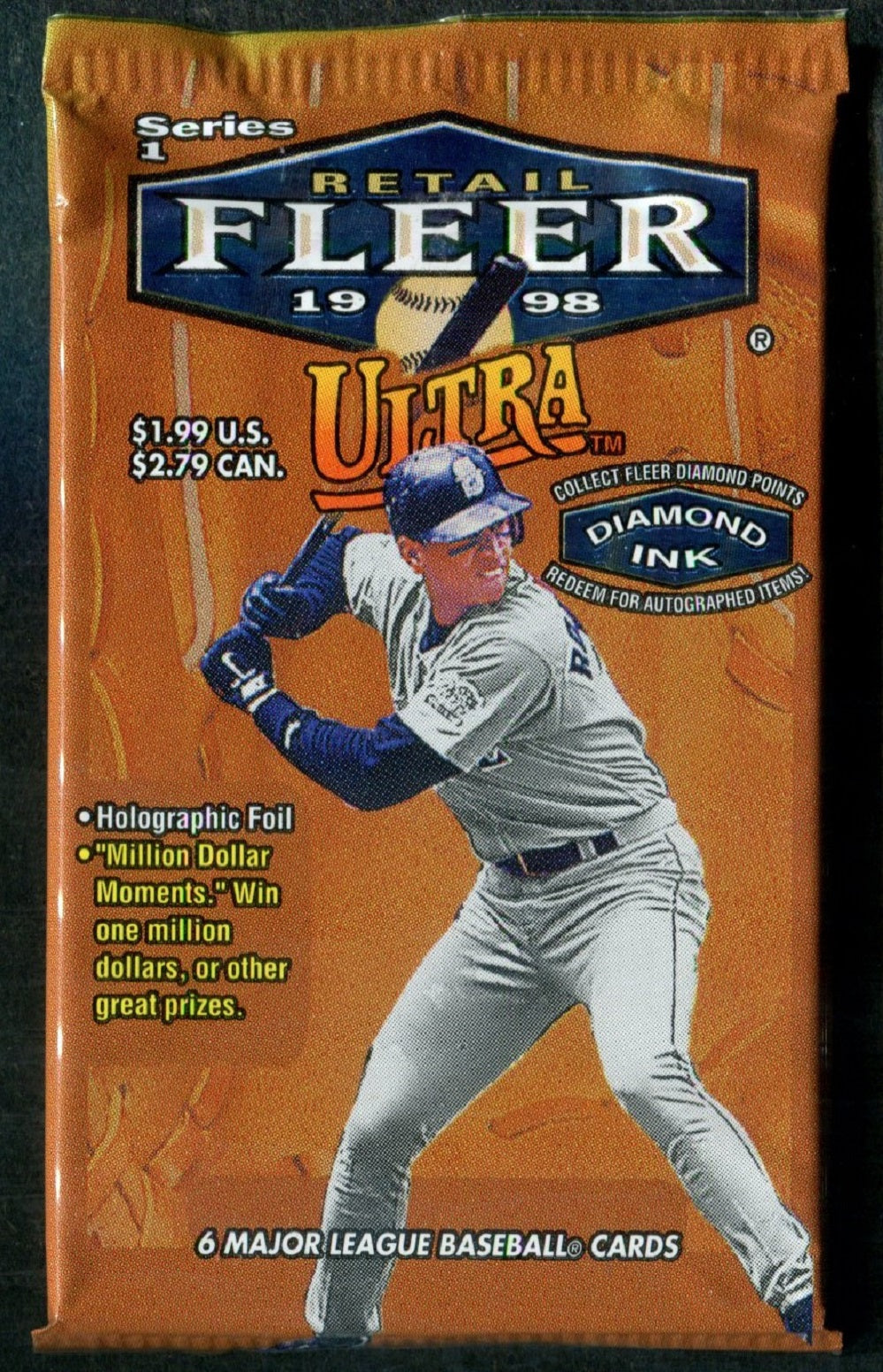 1998 Fleer Ultra Baseball Unopened Series 1 Pack (Retail) (Pre-Priced) (6)