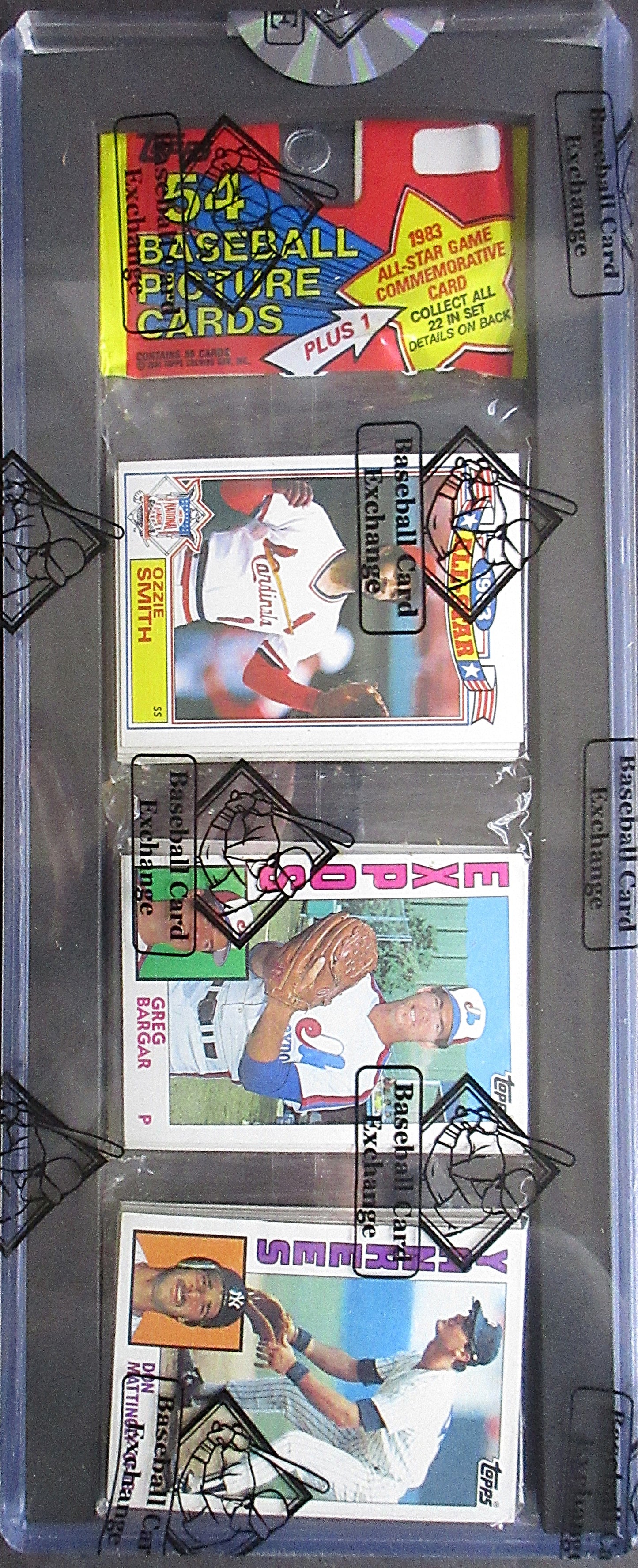 1984 Topps Baseball Unopened Rack Pack (BBCE) (Mattingly RC Top) (27131)