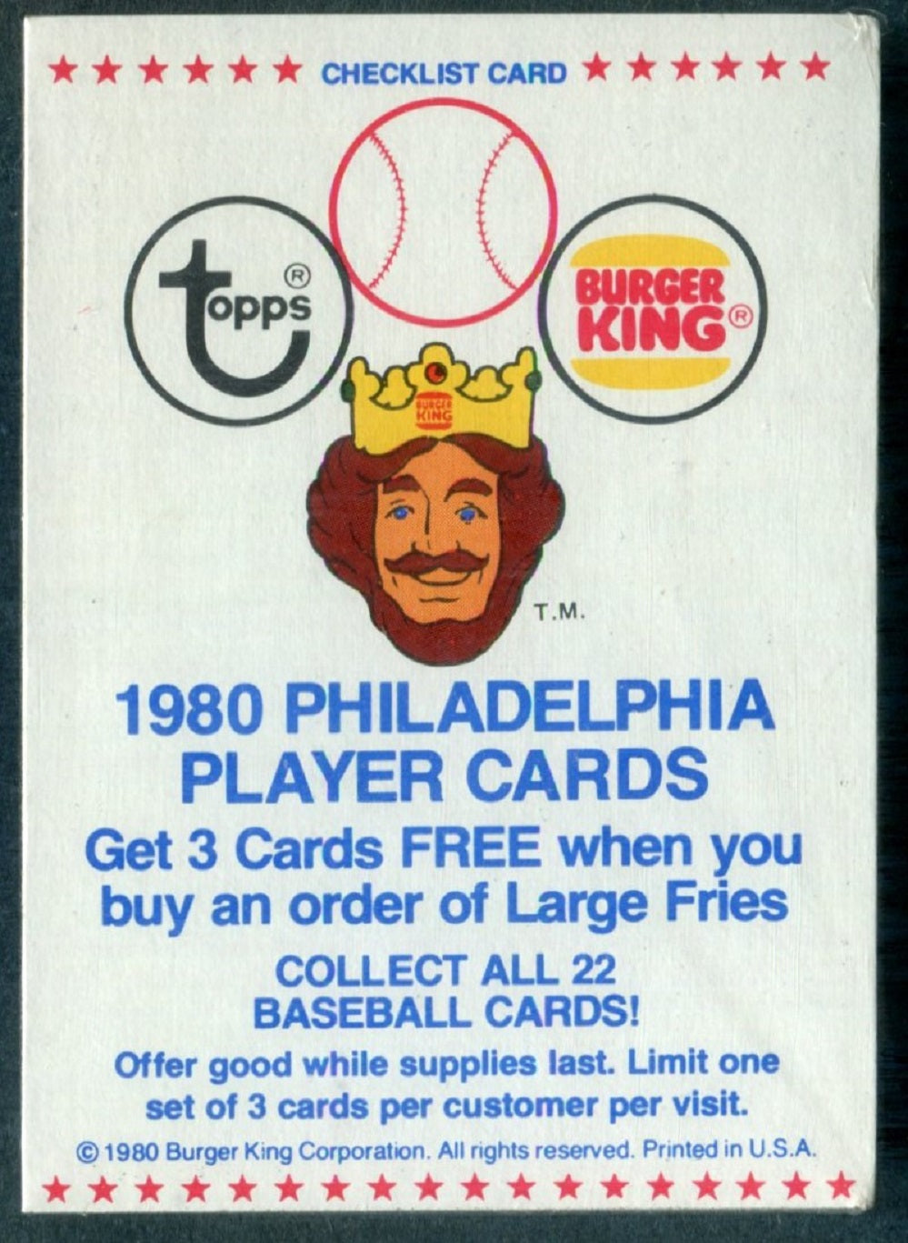 1980 Topps Baseball Unopened Cello Pack (Burger King) (Phillies) (3 Card)