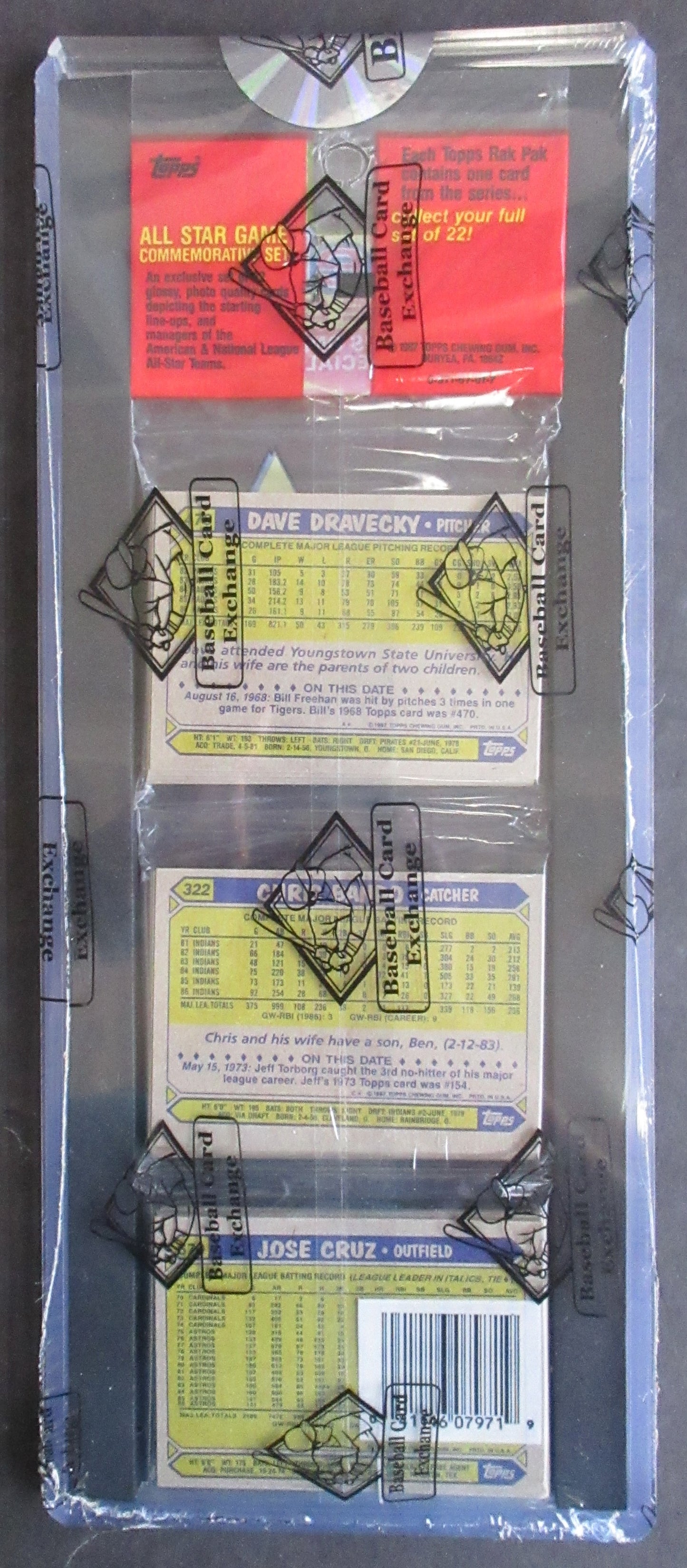 1987 Topps Baseball Unopened Rack Pack (Bo Jackson Top) (BBCE) (26158)