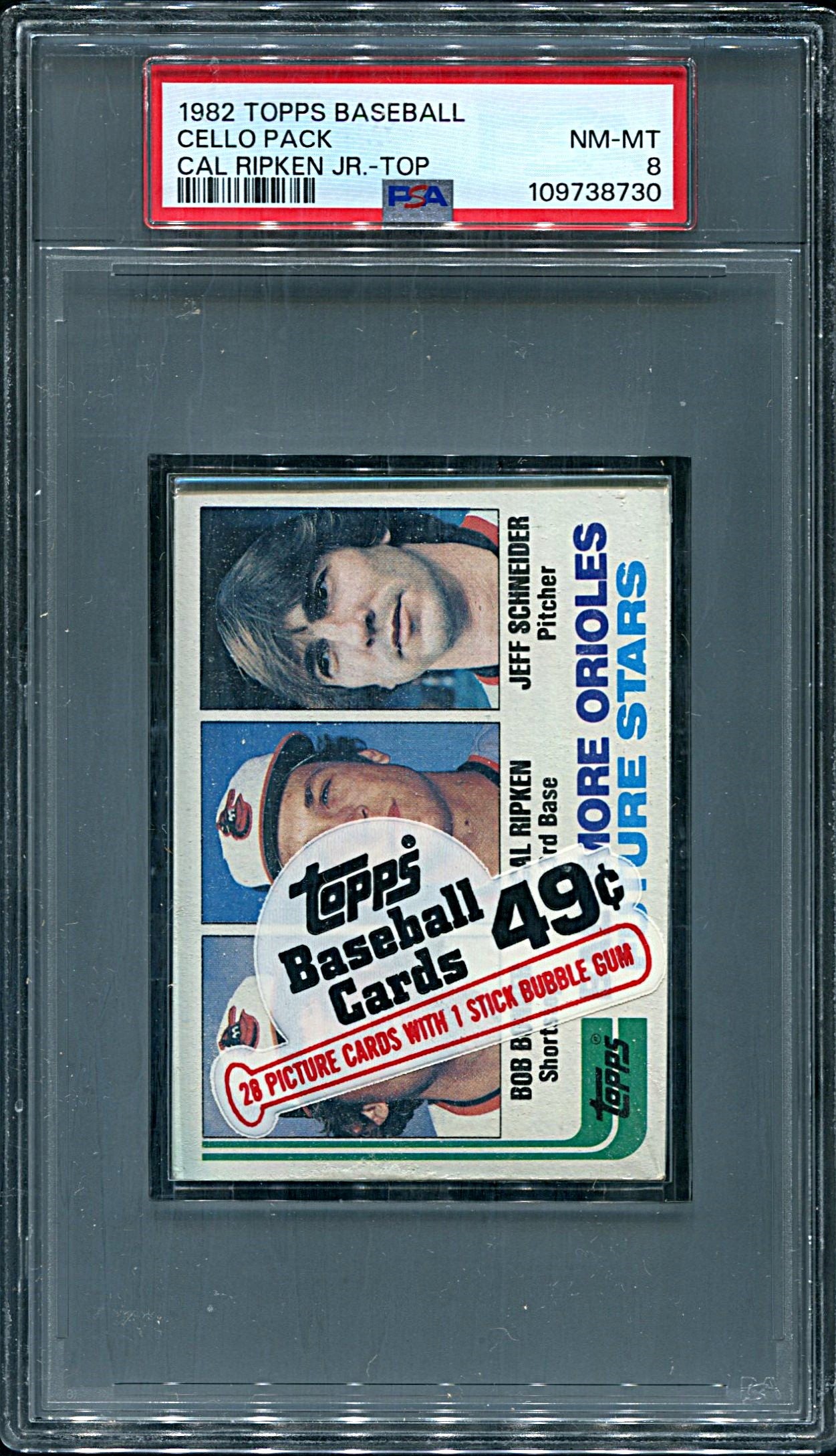 1982 Topps Baseball Unopened Cello Pack PSA 8 Cal Ripken Jr. RC Top *8730