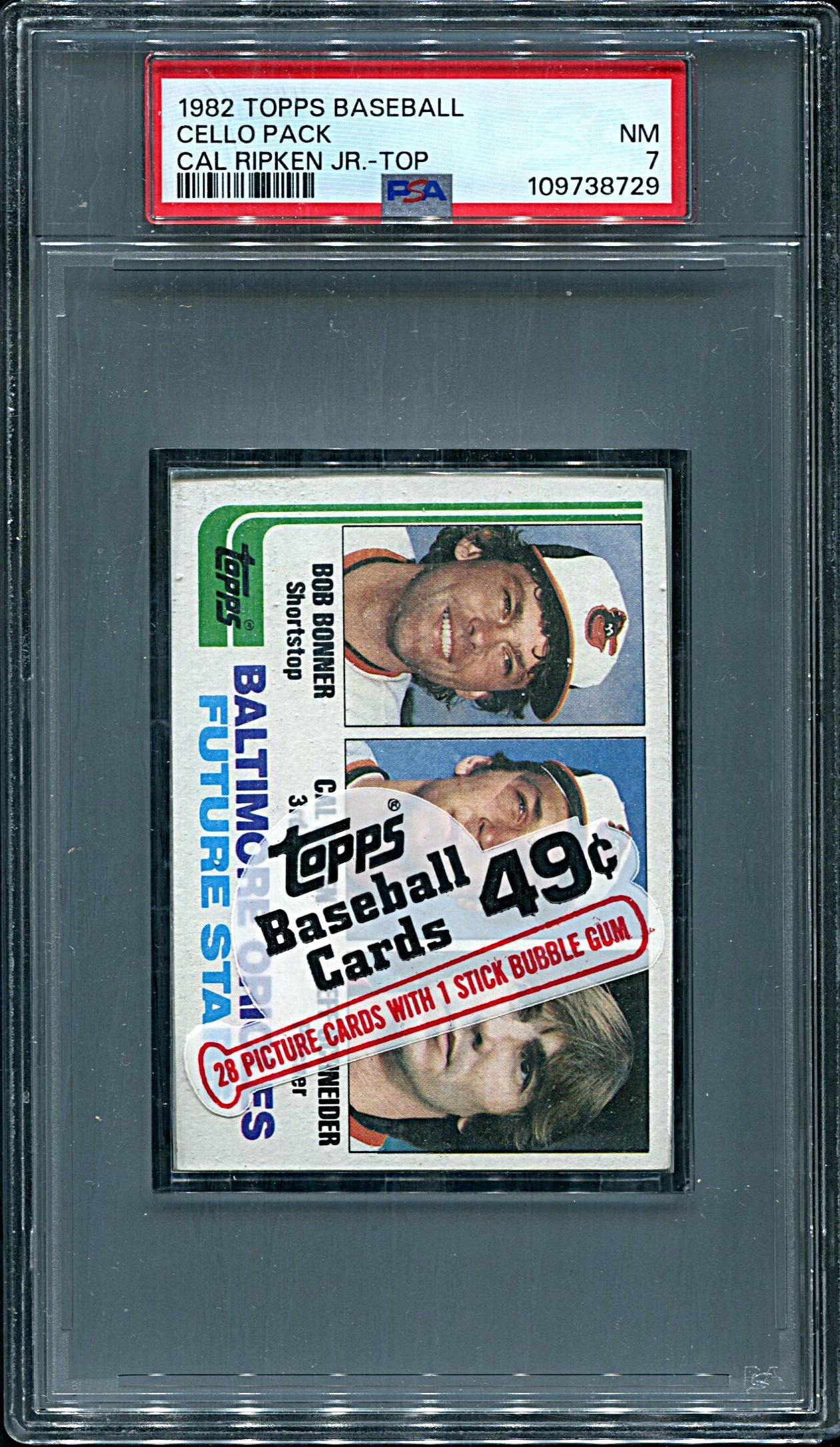 1982 Topps Baseball Unopened Cello Pack PSA 7 Cal Ripken Jr. RC Top *8729