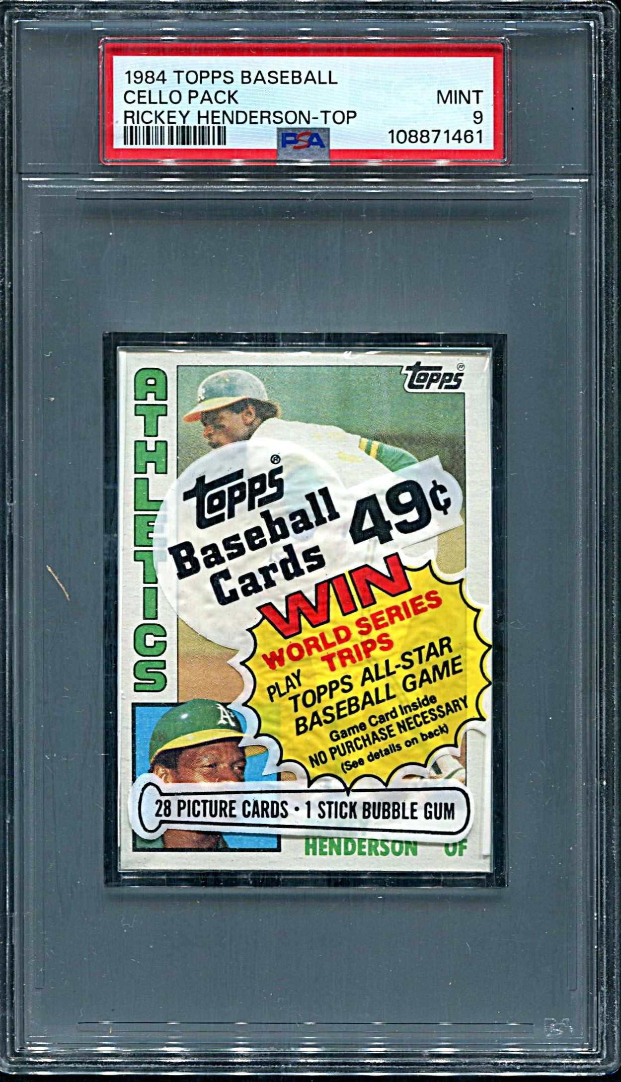 1984 Topps Baseball Unopened Cello Pack PSA 9 Rickey Henderson Top *1461