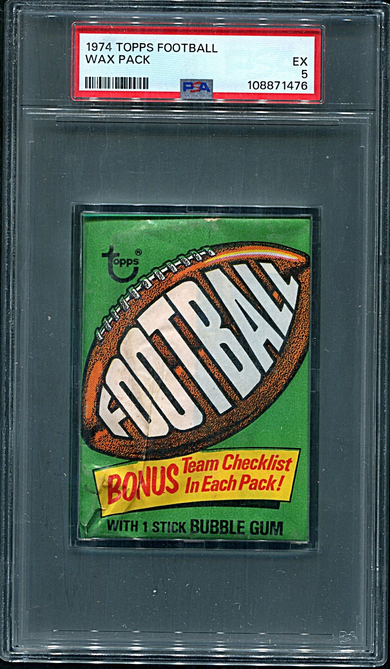 1974 Topps Football Unopened Wax Pack PSA 5