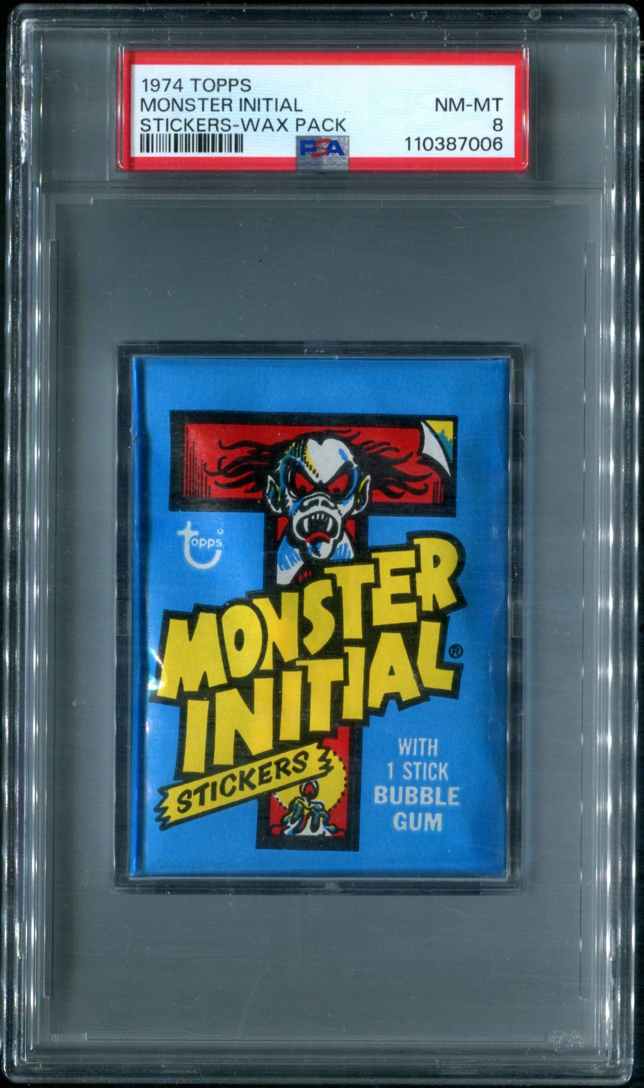 1974 Topps Monster Initial Unopened Stickers Wax Pack PSA 8