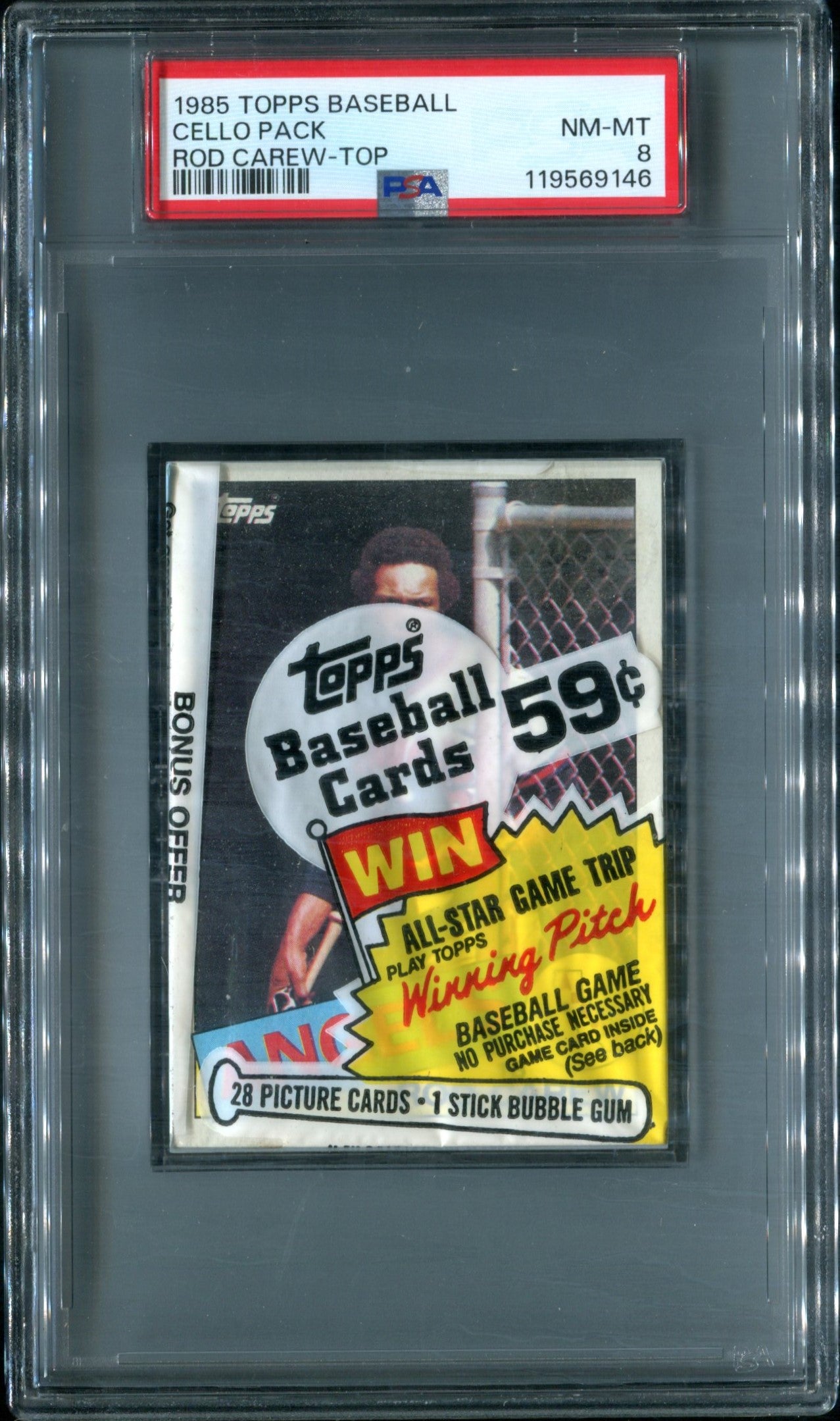 1985 Topps Baseball Unopened Cello Pack PSA 9 Rod Carew Top *9146