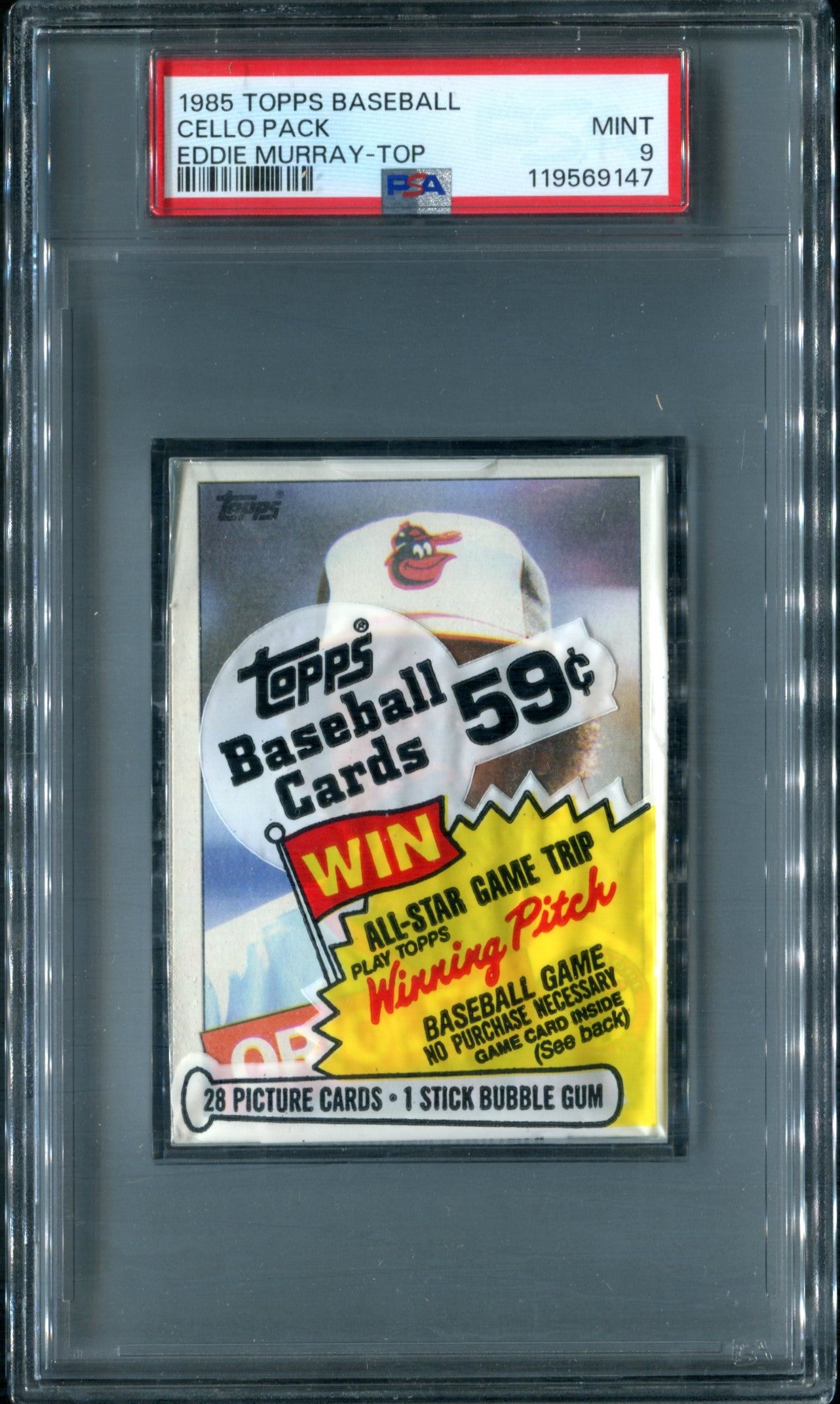 1985 Topps Baseball Unopened Cello Pack PSA 9 E. Murray Top *9147