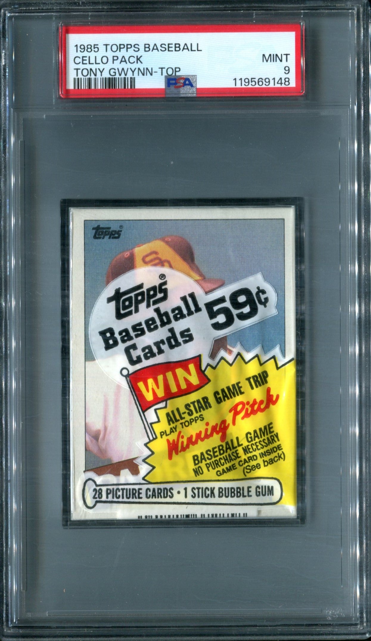 1985 Topps Baseball Unopened Cello Pack PSA 9 Tony Gwynn Top *9148