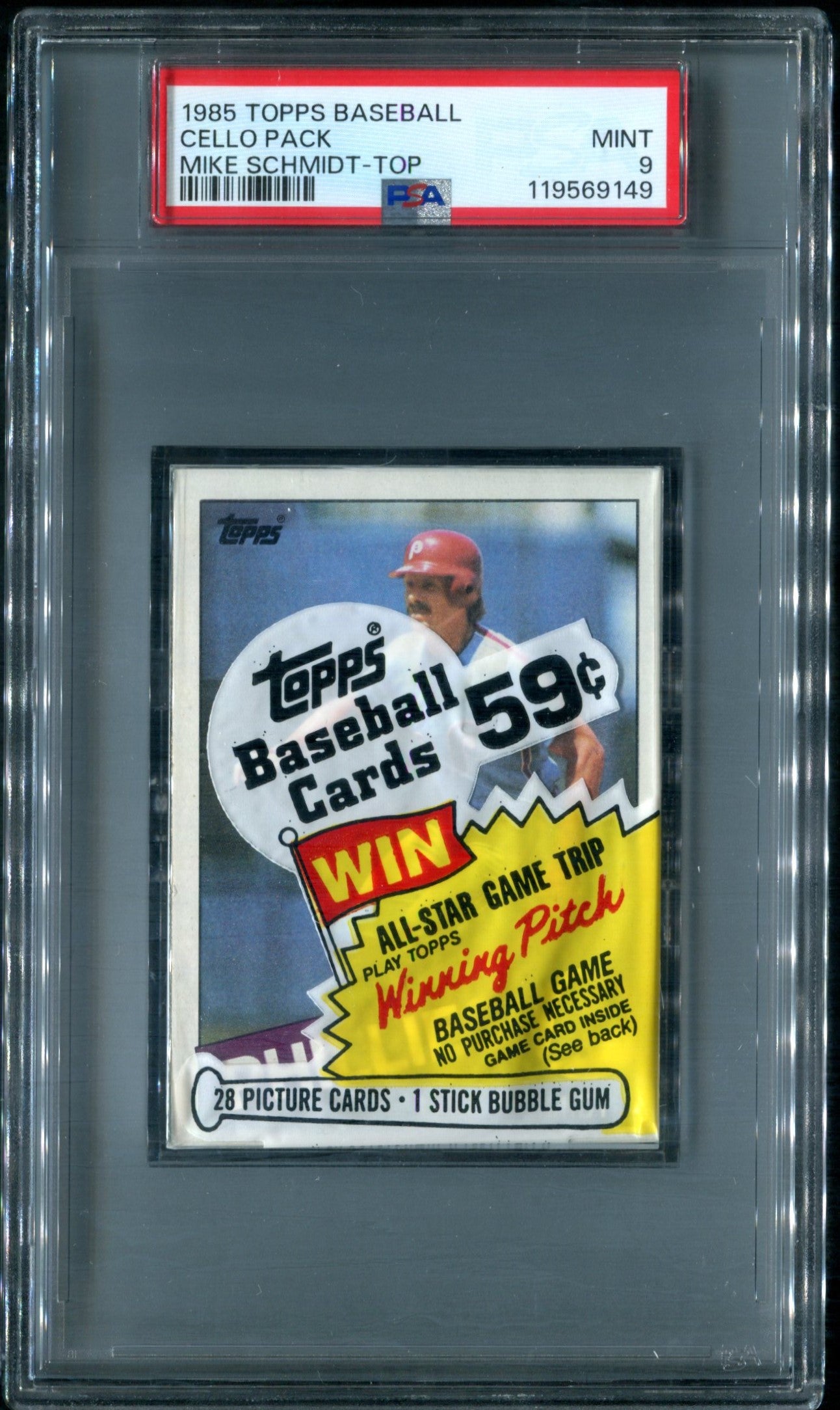 1985 Topps Baseball Unopened Cello Pack PSA 9 Mike Schmidt Top *9149