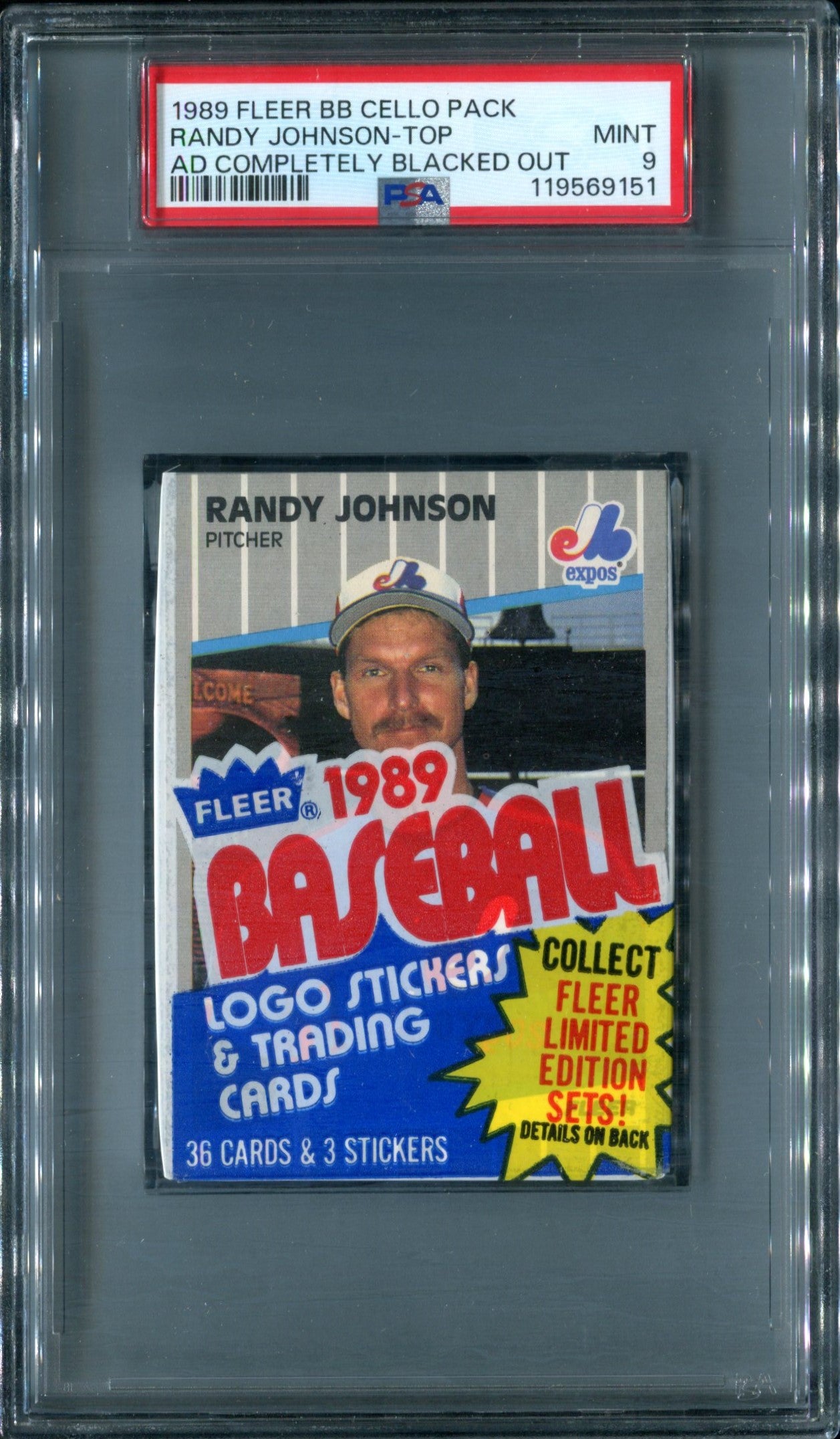 1989 Fleer Baseball Unopened Cello Pack PSA 9 R. Johnson Top *9151