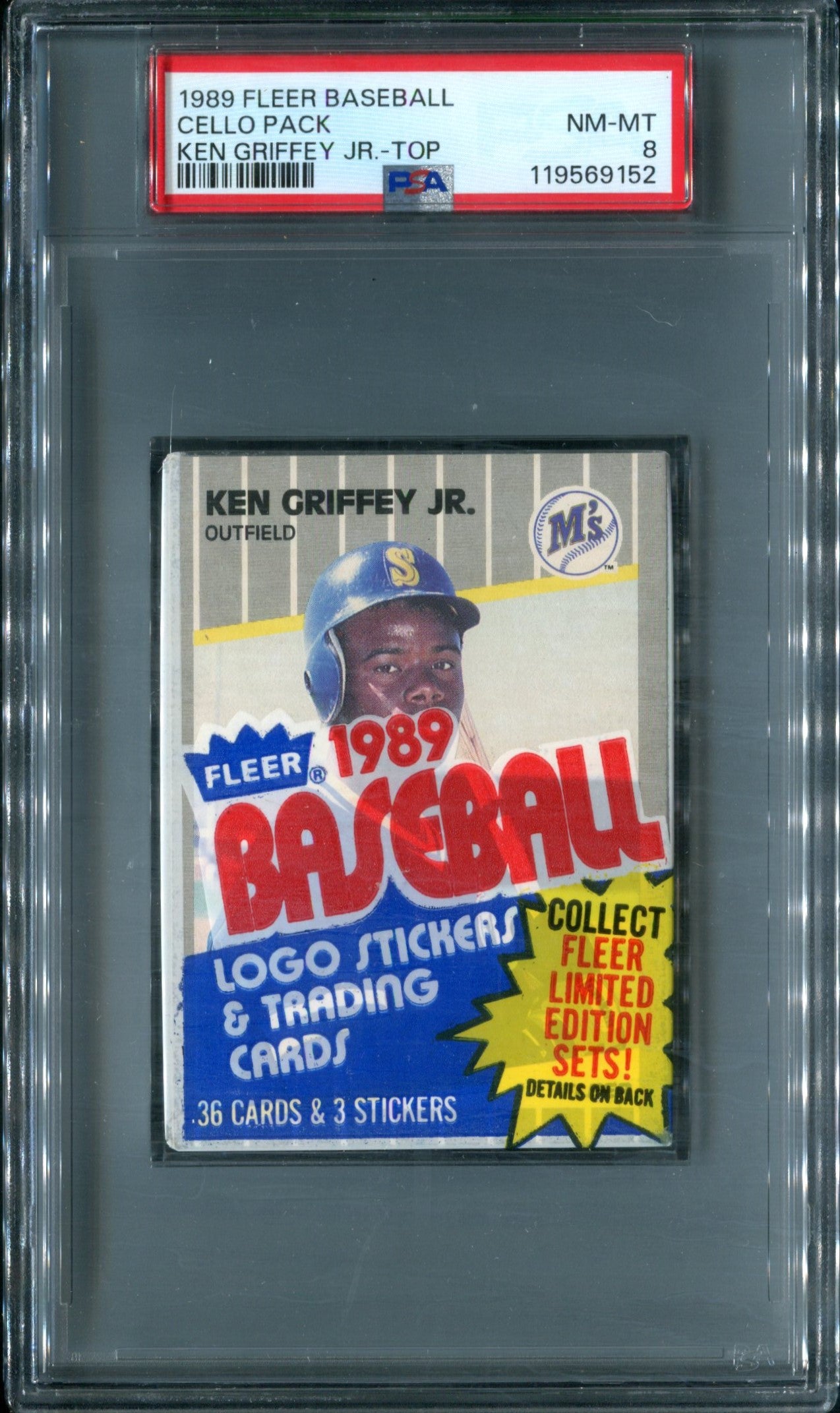 1989 Fleer Baseball Unopened Cello Pack PSA 8 Griffey Jr. Top *9152