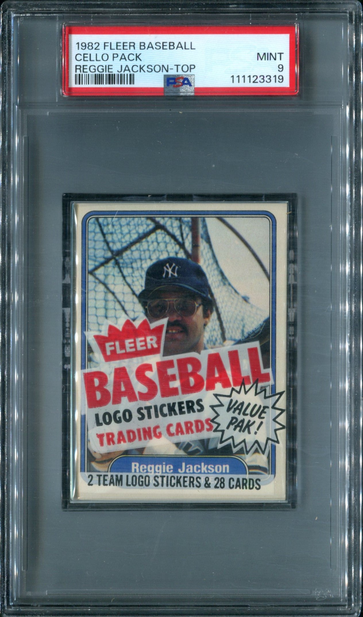 1982 Fleer Baseball Unopened Cello Pack PSA 9 Reggie Jackson Top *3319