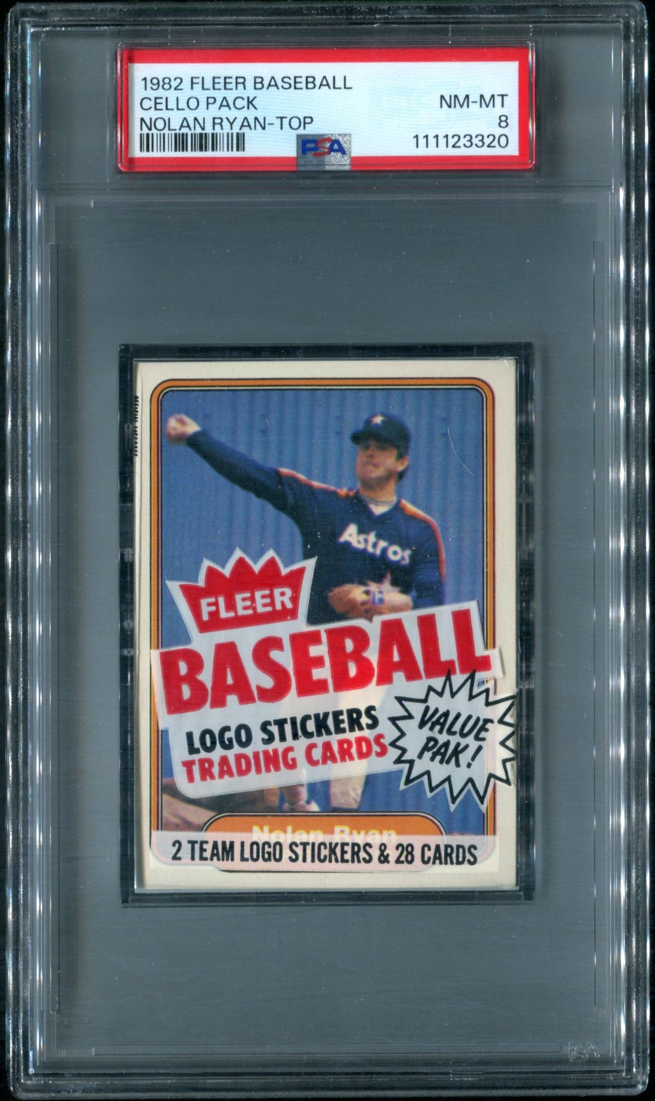 1982 Fleer Baseball Unopened Cello Pack PSA 8 Nolan Ryan Top *3320