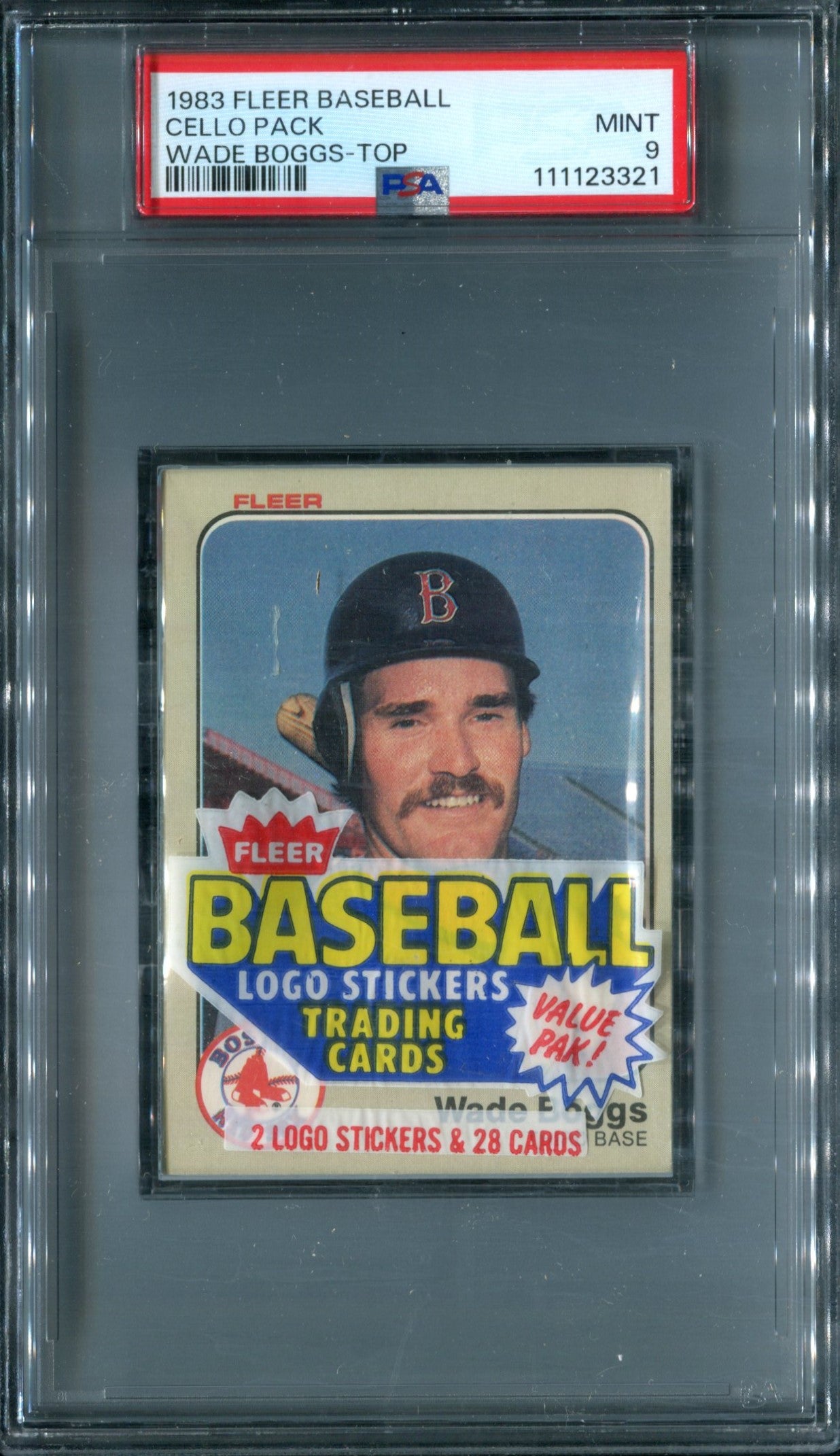 1983 Fleer Baseball Unopened Cello Pack PSA 9 Wade Boggs RC Top *3321