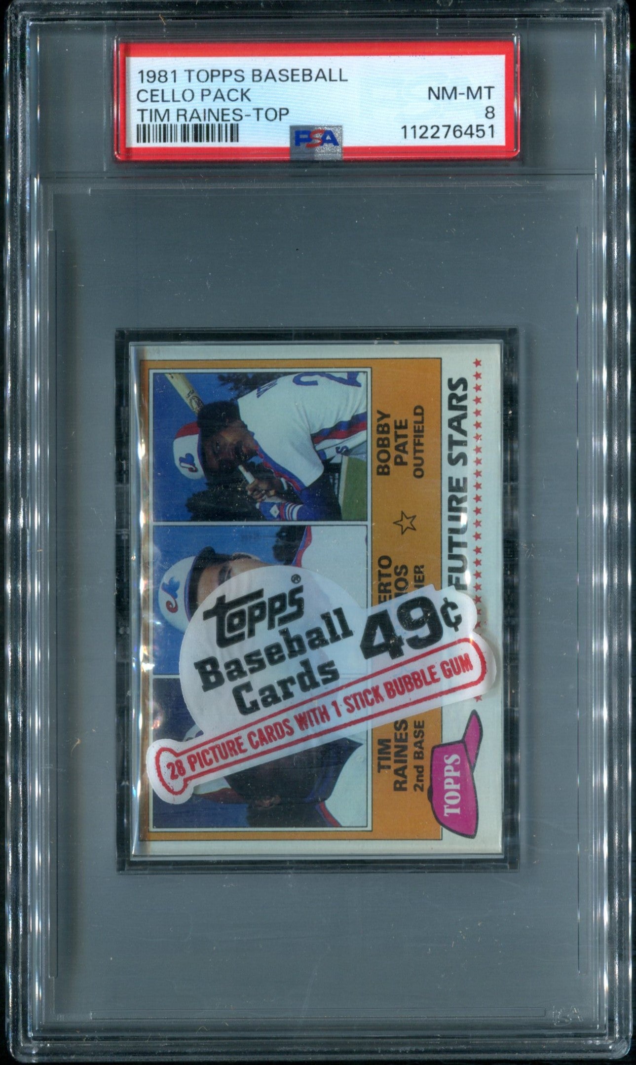 1981 Topps Baseball Unopened Cello Pack PSA 8 Tim Raines RC Top *6451