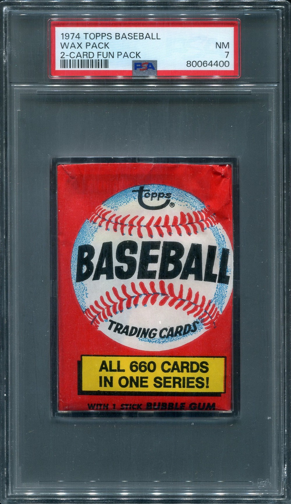 1974 Topps Baseball Fun Pack (2 Card) Unopened Wax Pack PSA 7