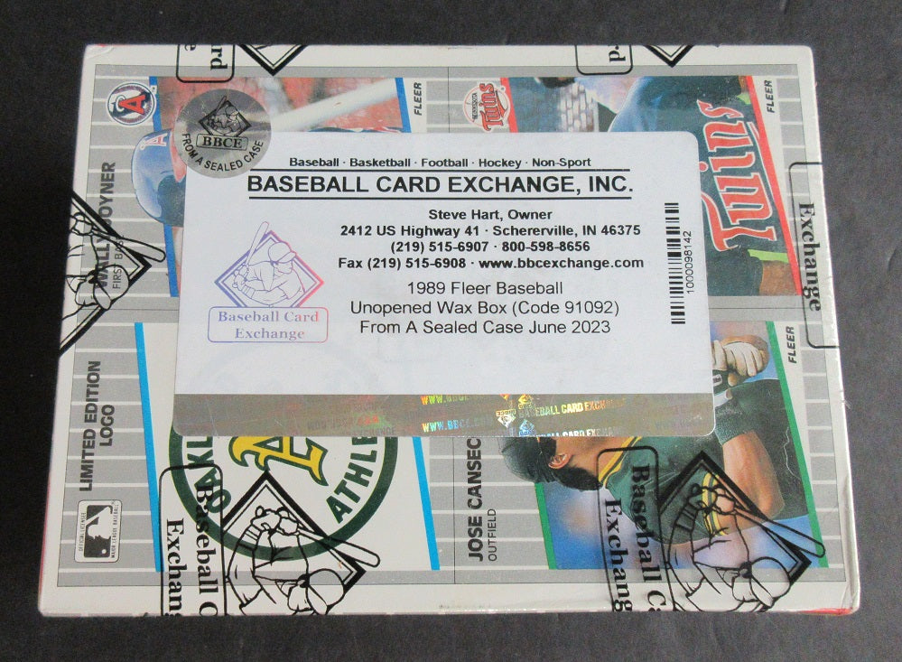 1989 Fleer Baseball Unopened Wax Box (FASC) (Code 91092)