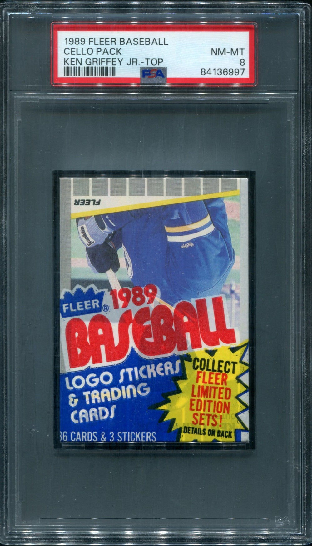 1989 Fleer Baseball Unopened Cello Pack PSA 8 Griffey Jr. Top *6997