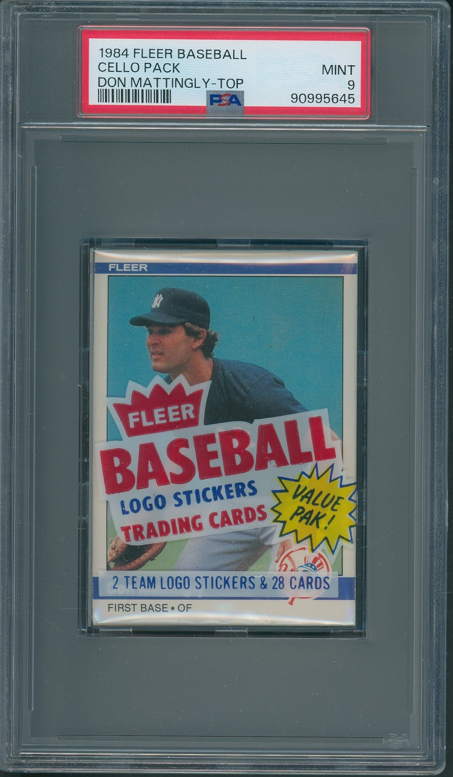 1984 Fleer Baseball Unopened Cello Pack PSA 9 Mattingly Top *5645