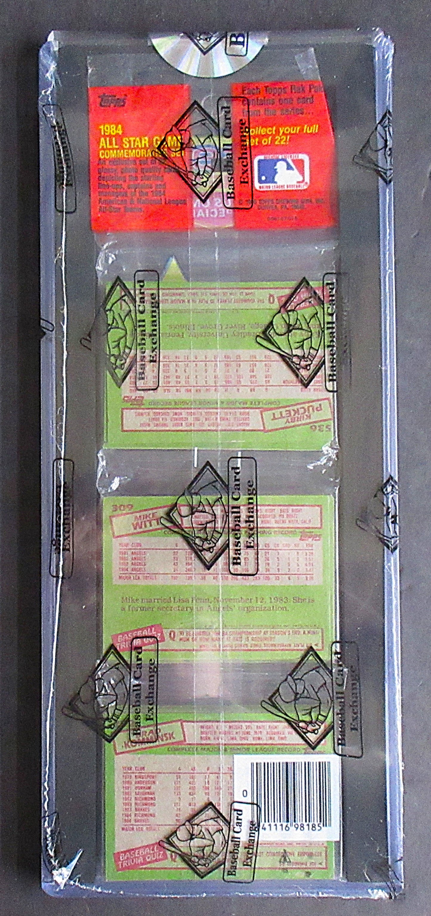 1985 Topps Baseball Unopened Rack Pack (Kirby Puckett RC Back) (BBCE) (27378)