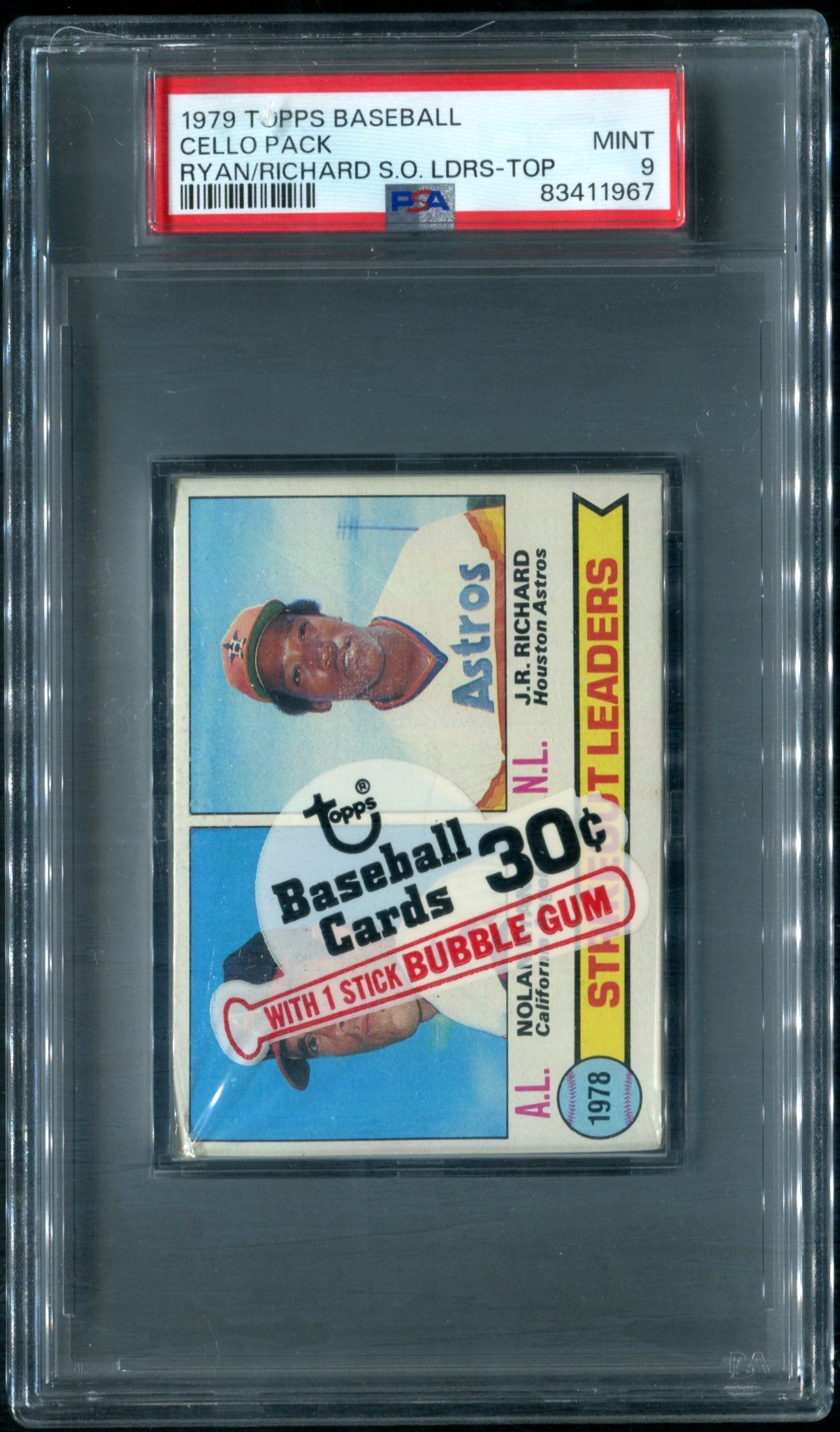 1979 Topps Baseball Unopened Cello Pack PSA 9 S.O. Ldrs Ryan / Richards Top *1967