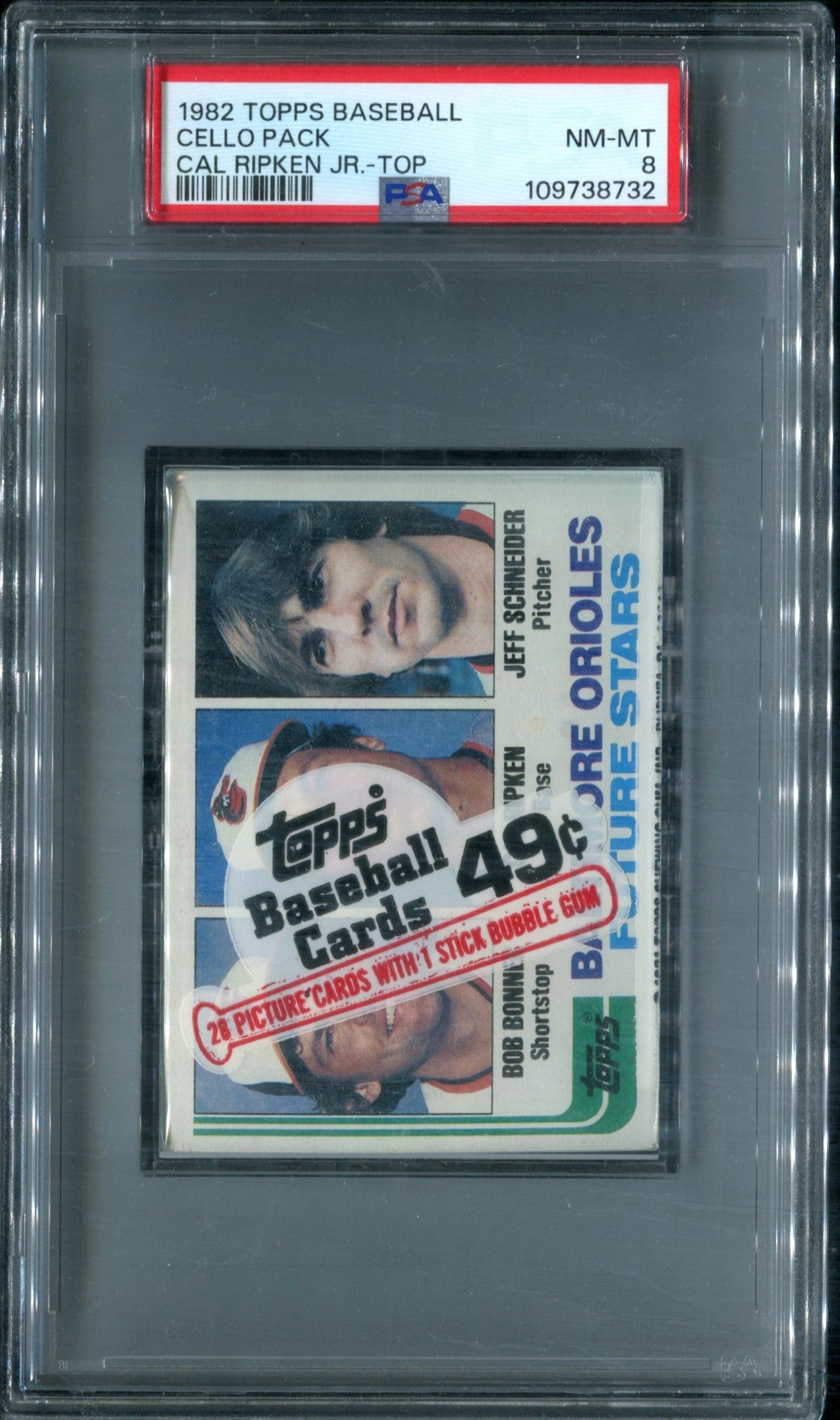 1982 Topps Baseball Unopened Cello Pack PSA 8 Cal Ripken Jr. RC Top *8732