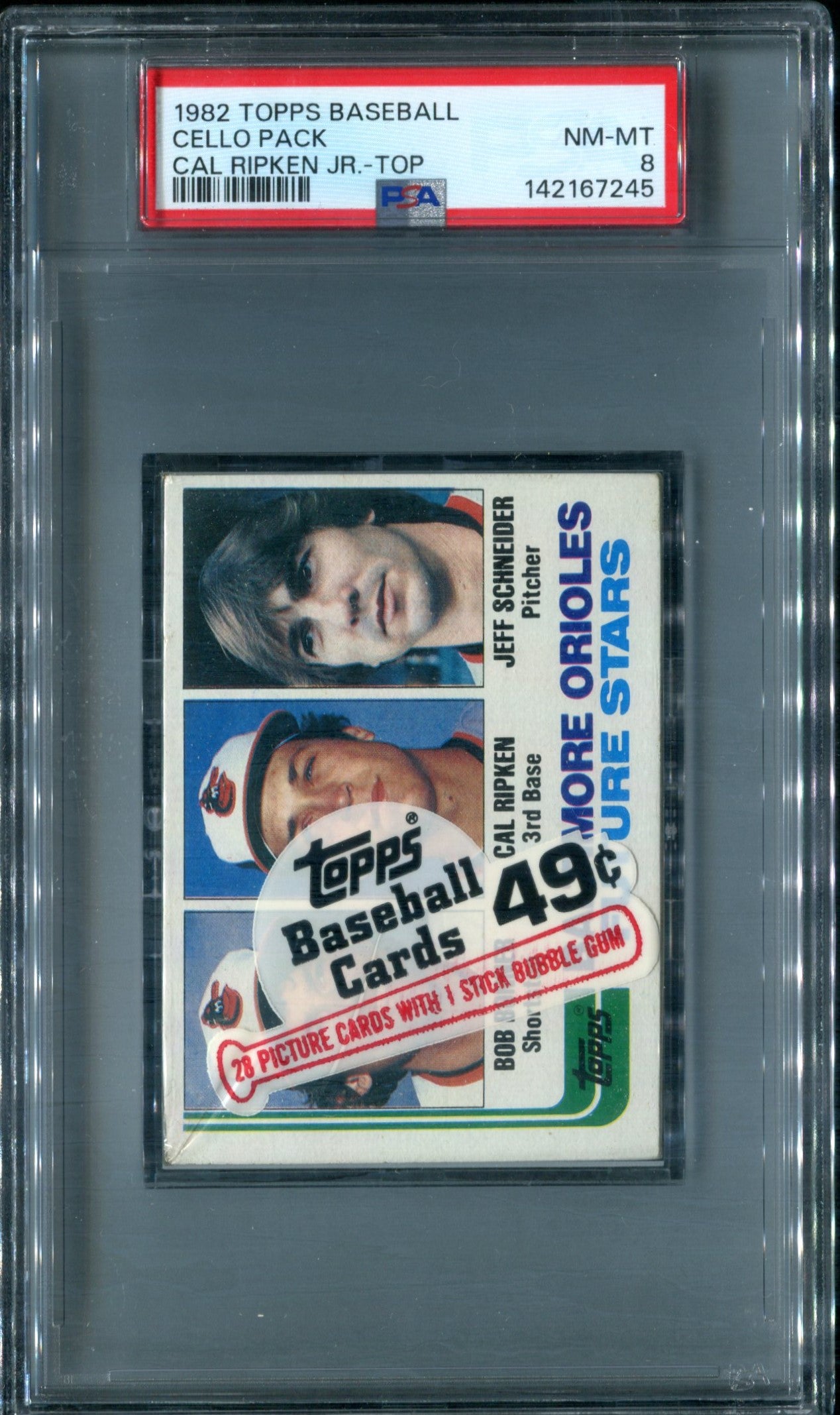 1982 Topps Baseball Unopened Cello Pack PSA 8 Cal Ripken Jr. RC Top *7245