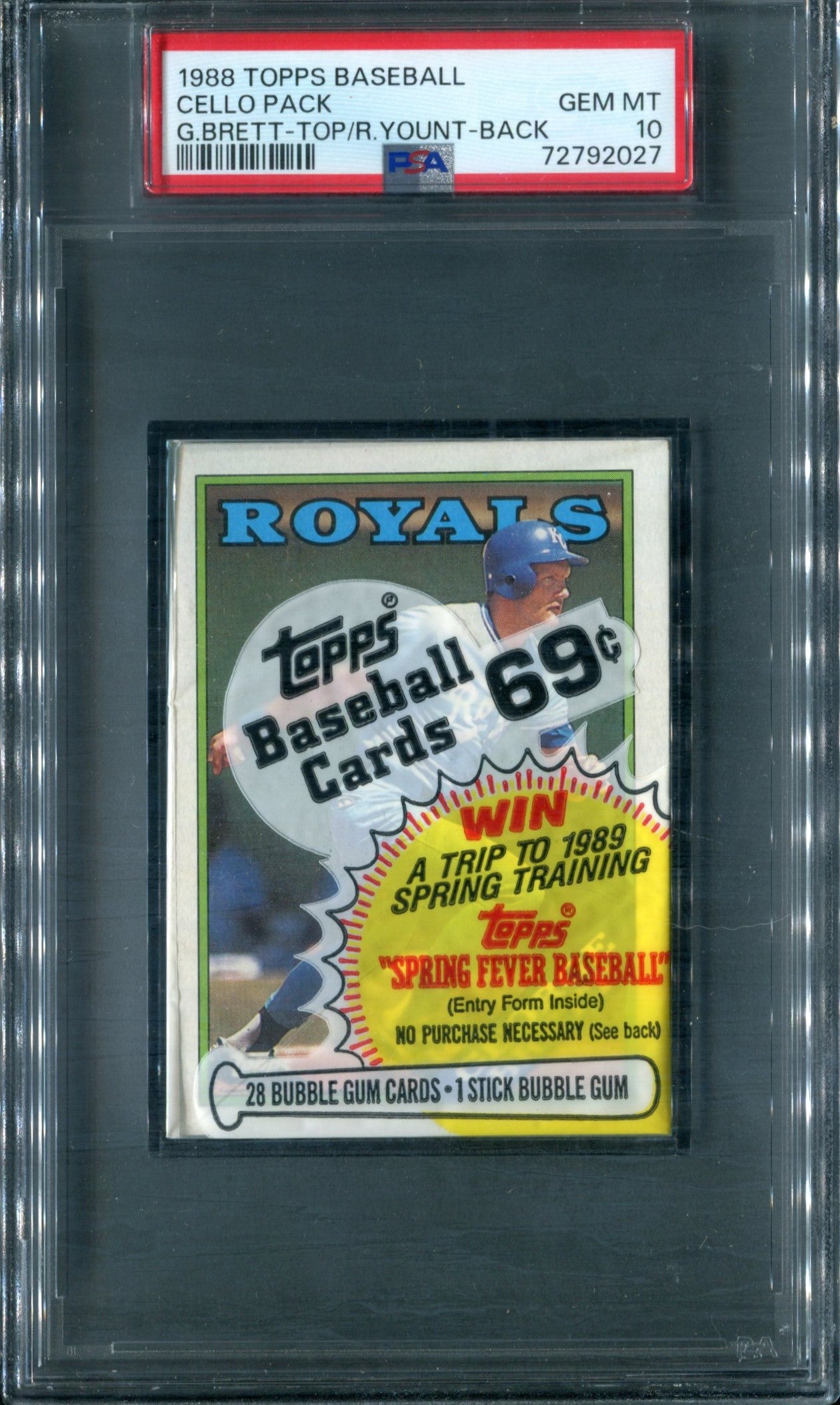 1988 Topps Baseball Unopened Cello Pack PSA 10 Brett Top / Yount Back *2027