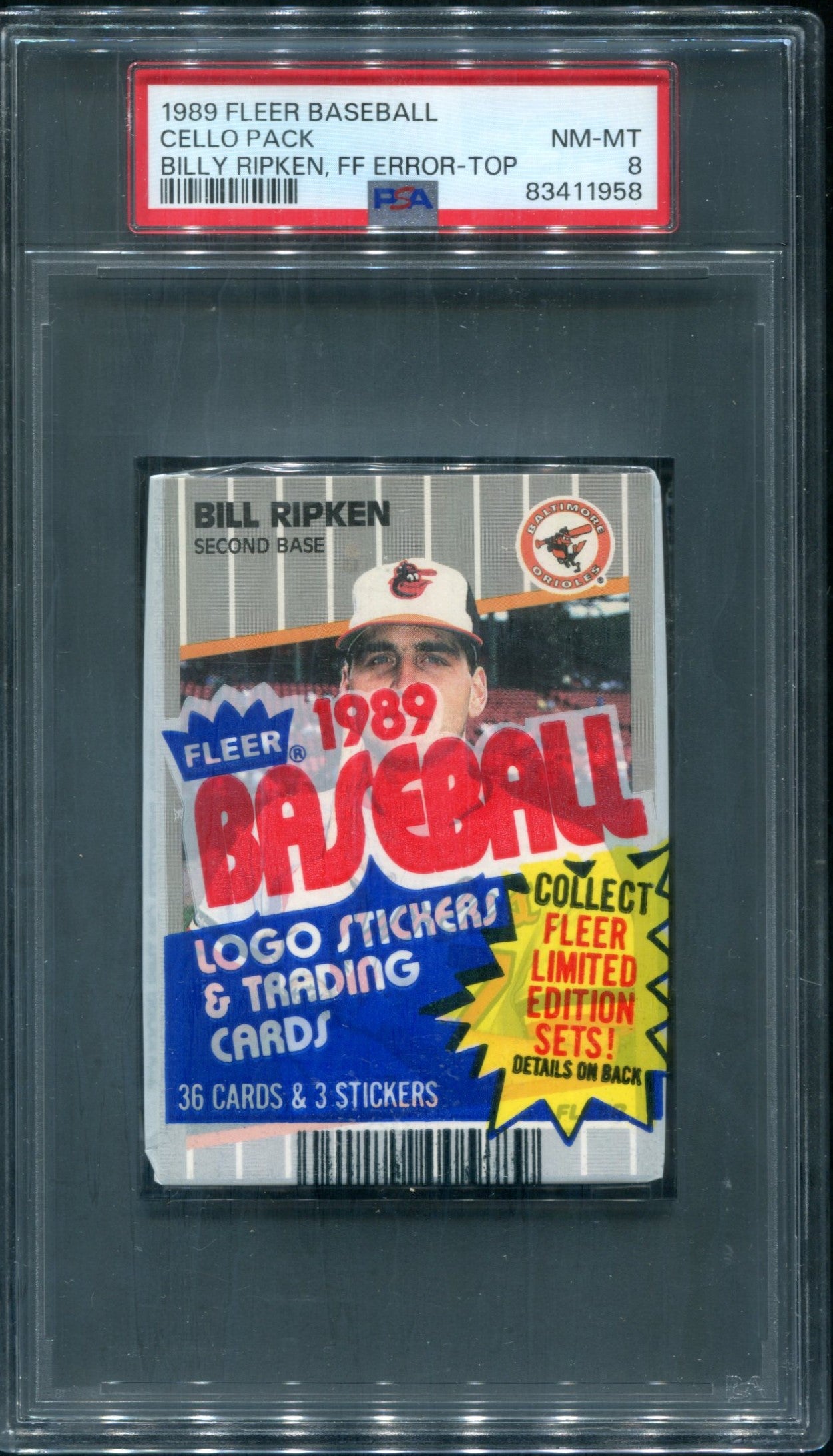 1989 Fleer Baseball Unopened Cello Pack PSA 8 Billy Ripken FF Error Top *1958