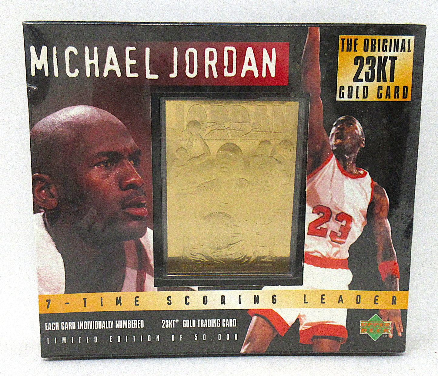 1995 Upper Deck Basketball Michael Jordan 23KT Gold 7 Time Scoring Leader Box (1)
