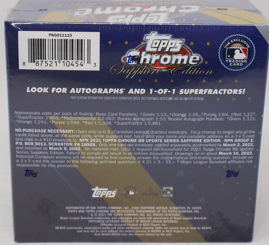 2021 Topps Chrome Baseball Update Series Sapphire Edition Box (8/4)