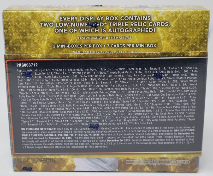 2015 Topps Triple Threads Baseball Box (Hobby) (2/1/7)