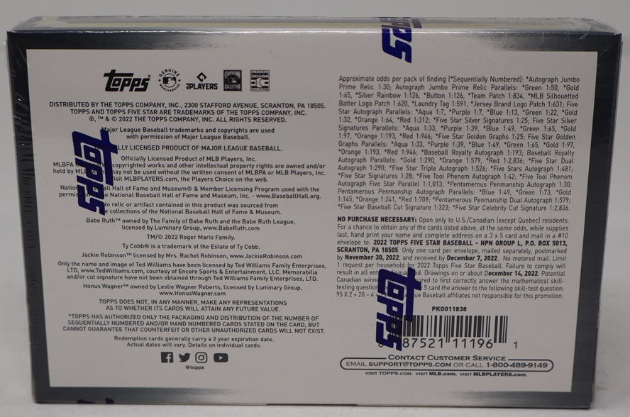 2022 Topps Five-Star Baseball Box (Hobby) (2 Autos)