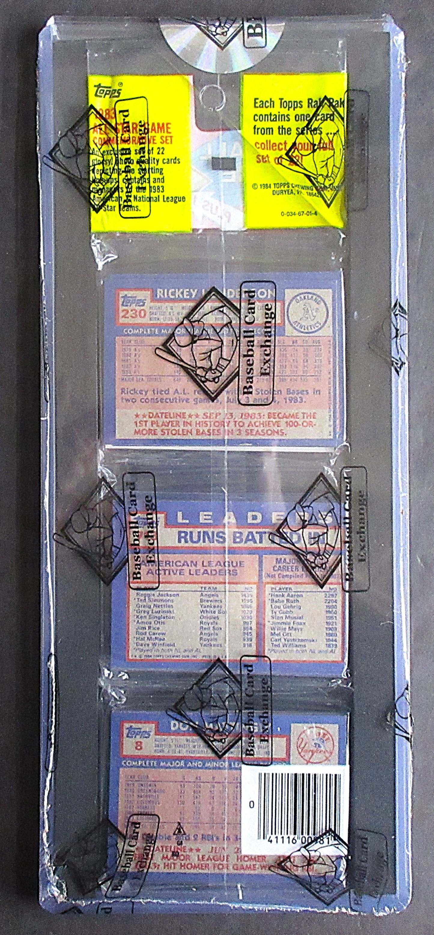 1984 Topps Baseball Unopened Rack Pack (Don Mattingly RC Back) (BBCE) (26403)