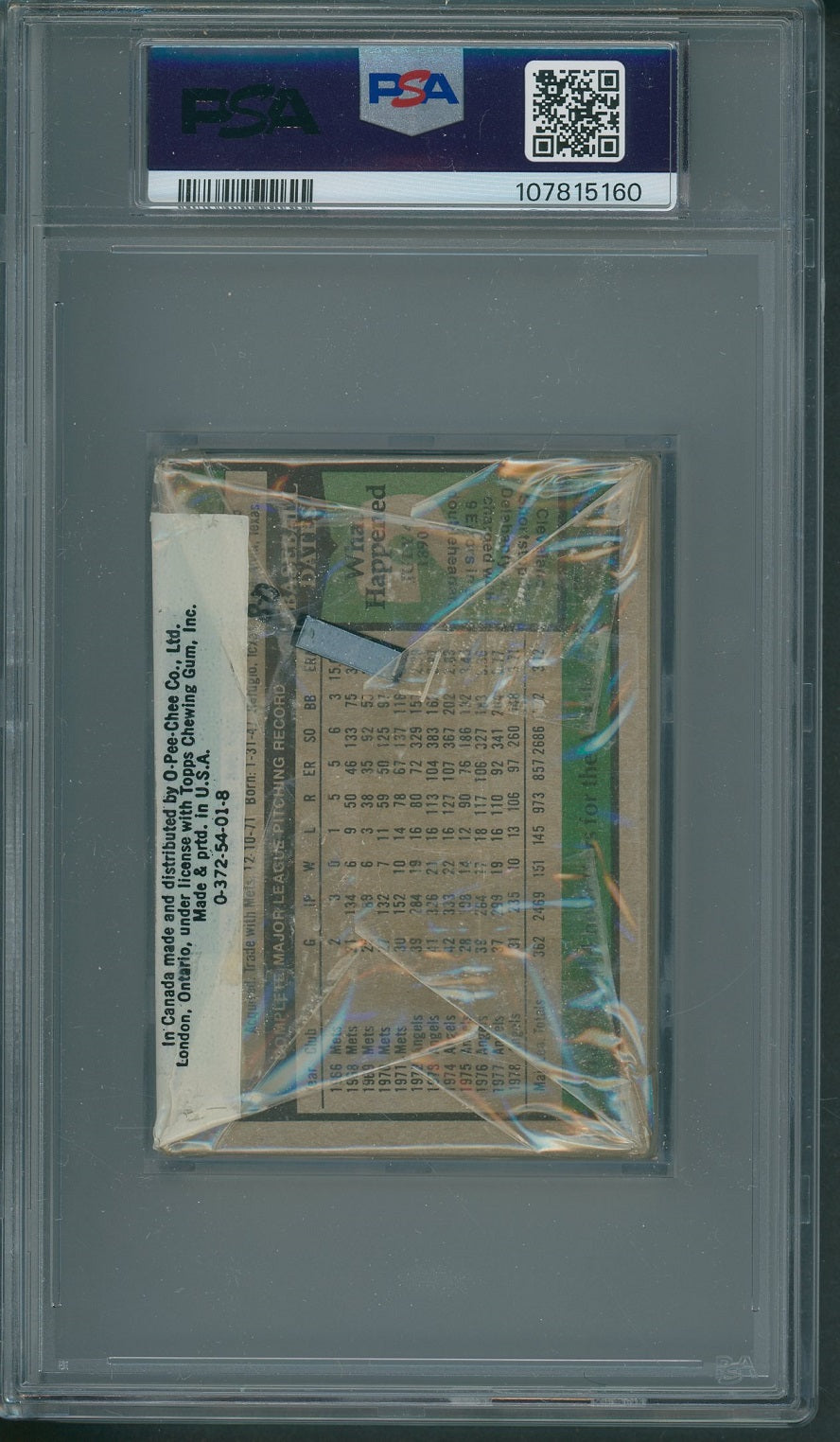 1979 Topps Baseball Unopened Cello Pack PSA 6 Ryan Back *5160