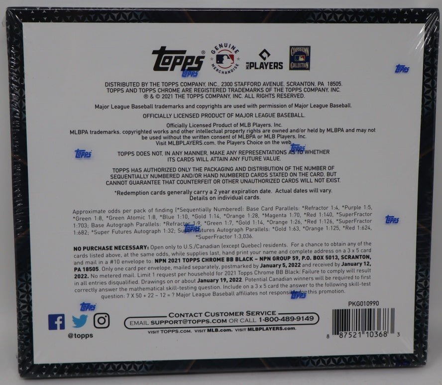 2021 Topps Chrome Black Baseball Box (Hobby) (4 Cards)