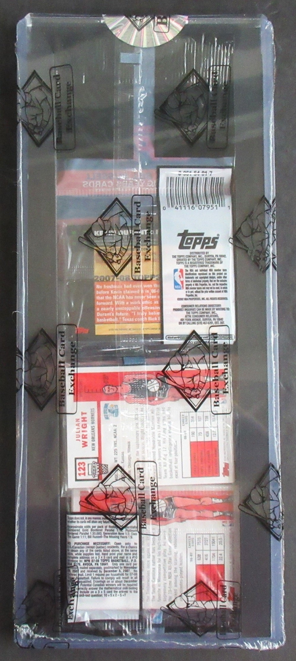 2007/08 Topps Basketball Unopened Rack Pack (Durant Back #2) (BBCE)