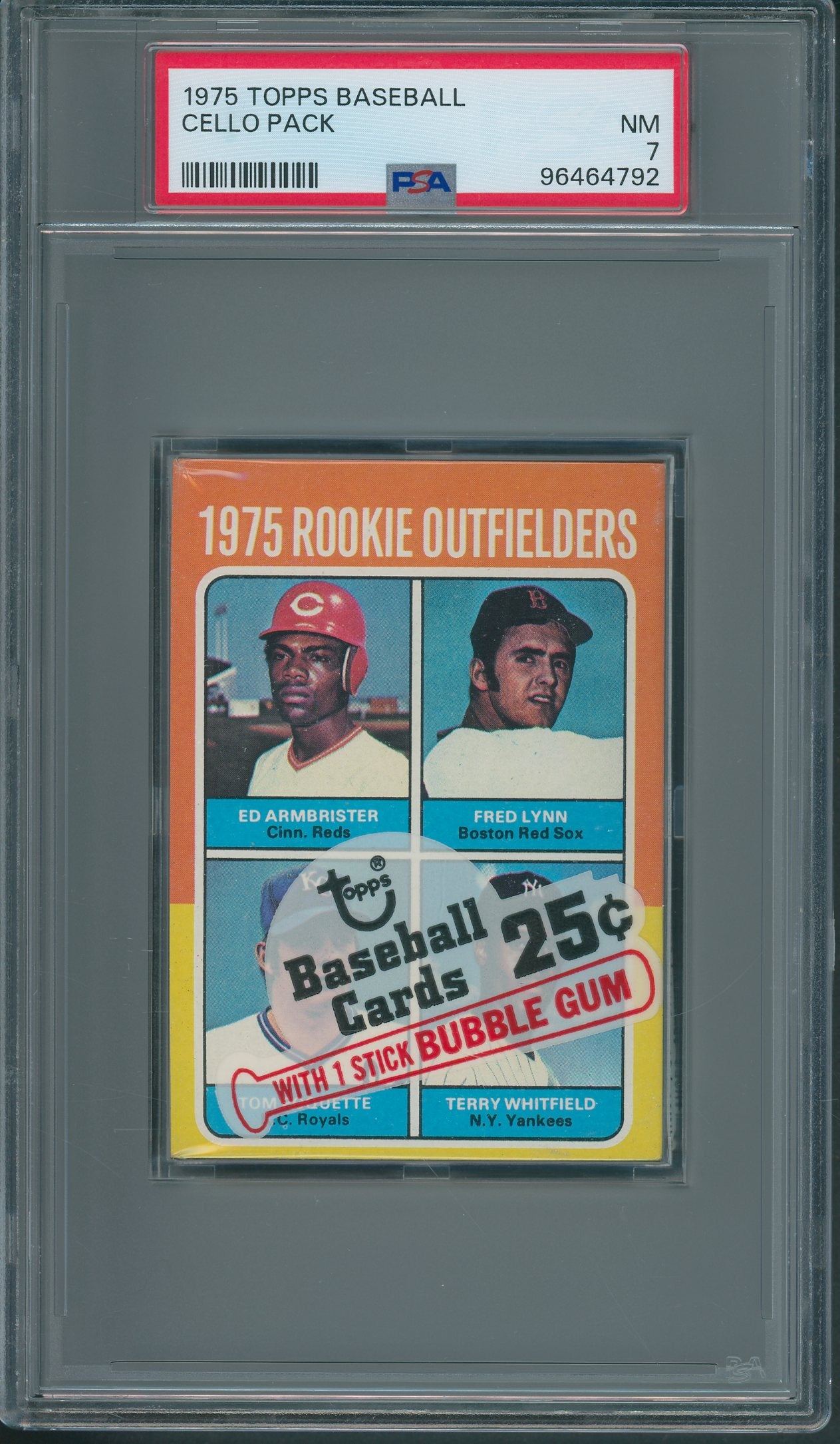 1975 Topps Baseball Unopened Cello Pack PSA 7 Lynn Top *4792