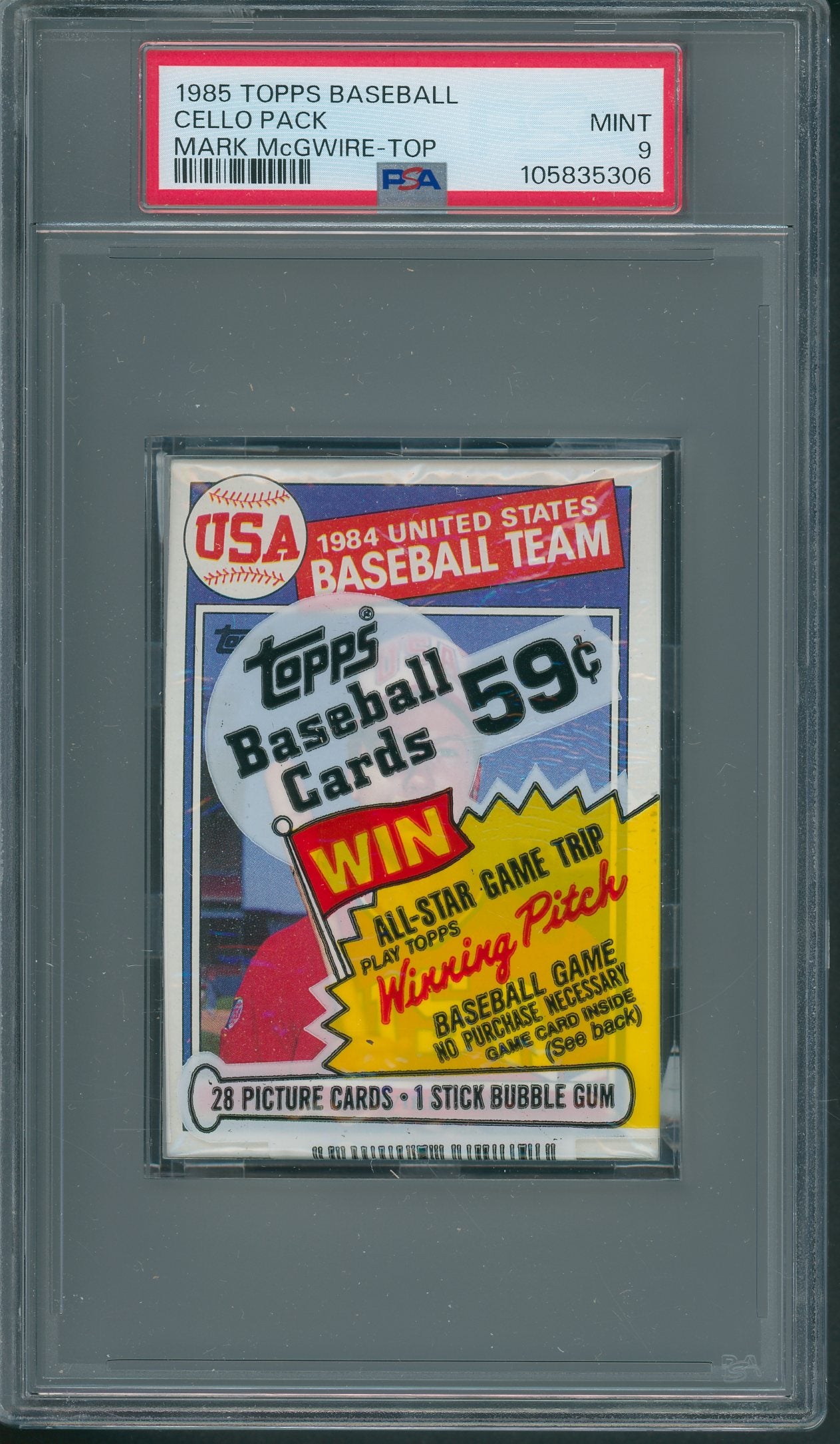 1985 Topps Baseball Unopened Cello Pack McGwire Top PSA 9 *5306