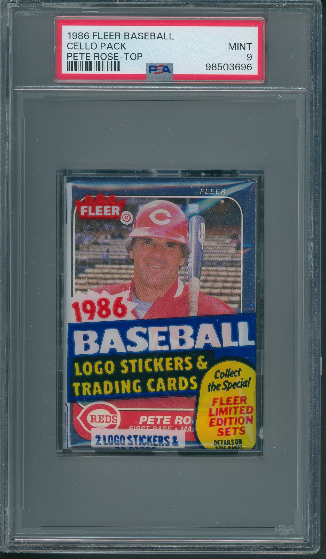 1986 Fleer Baseball Unopened Cello Pack PSA 9 Rose Top *3696