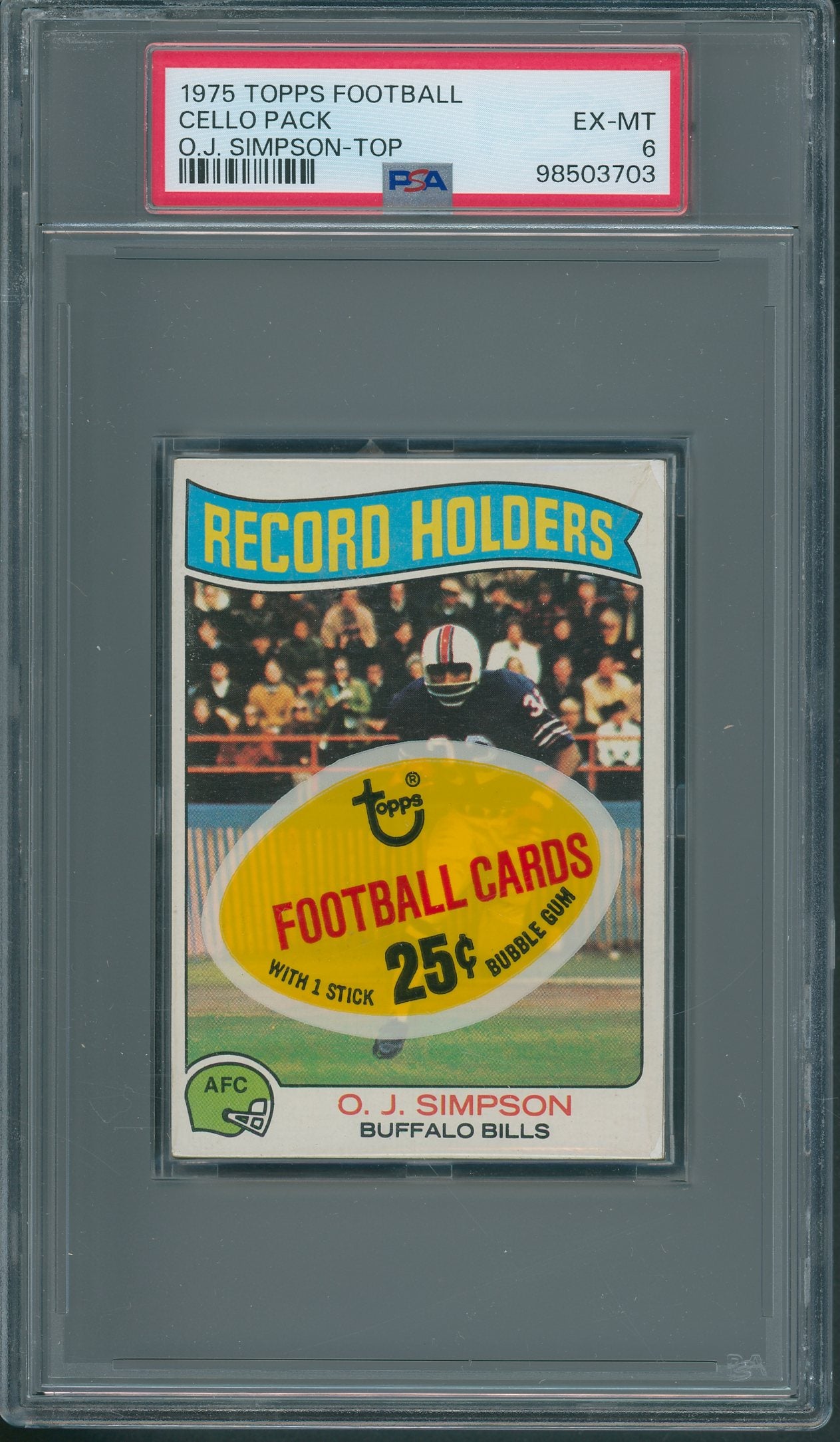 1975 Topps Football Unopened Cello Pack PSA 6 Simpson Top *3703