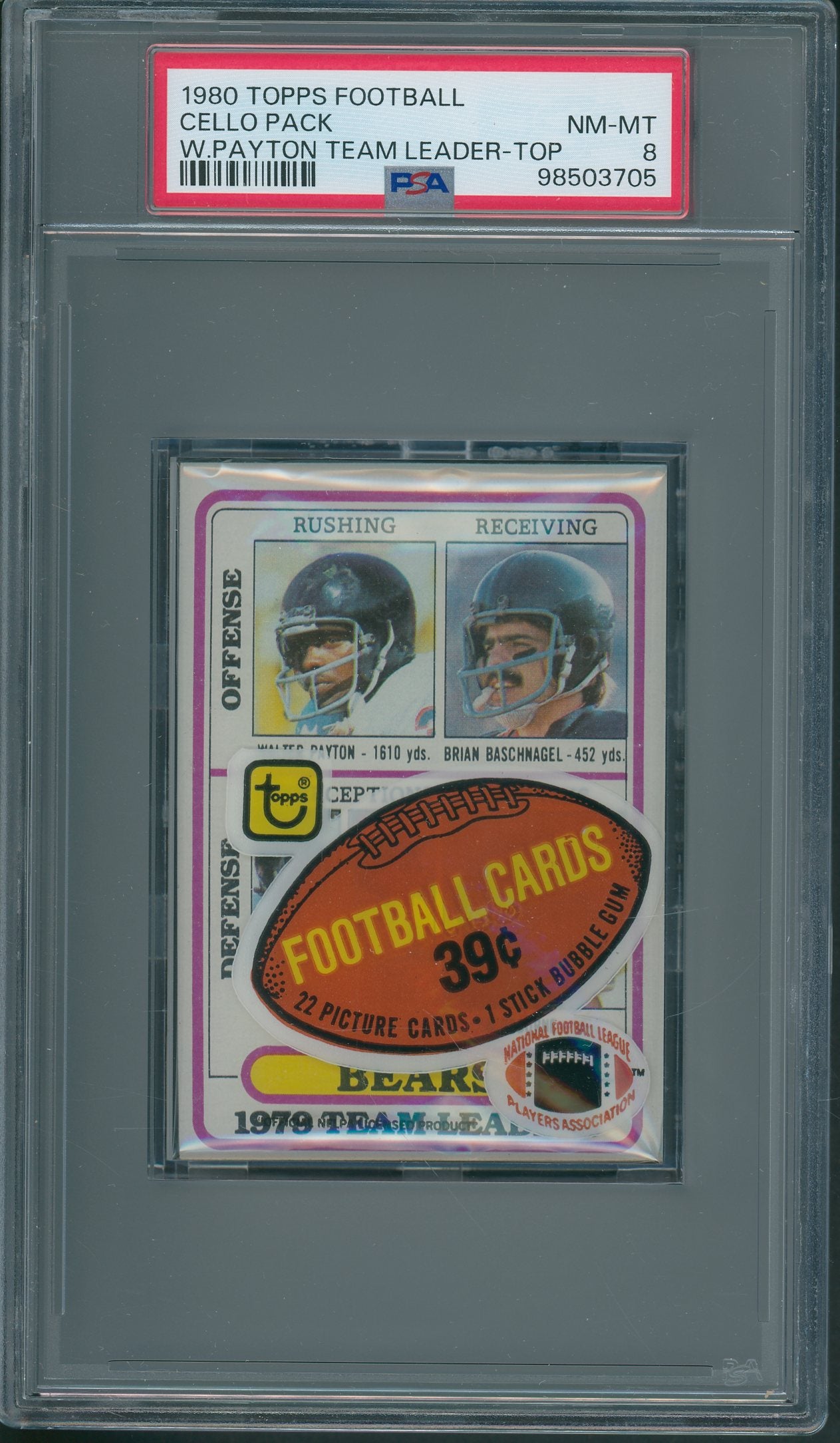 1980 Topps Football Unopened Cello Pack PSA 8 Payton Team Leader Top *3705