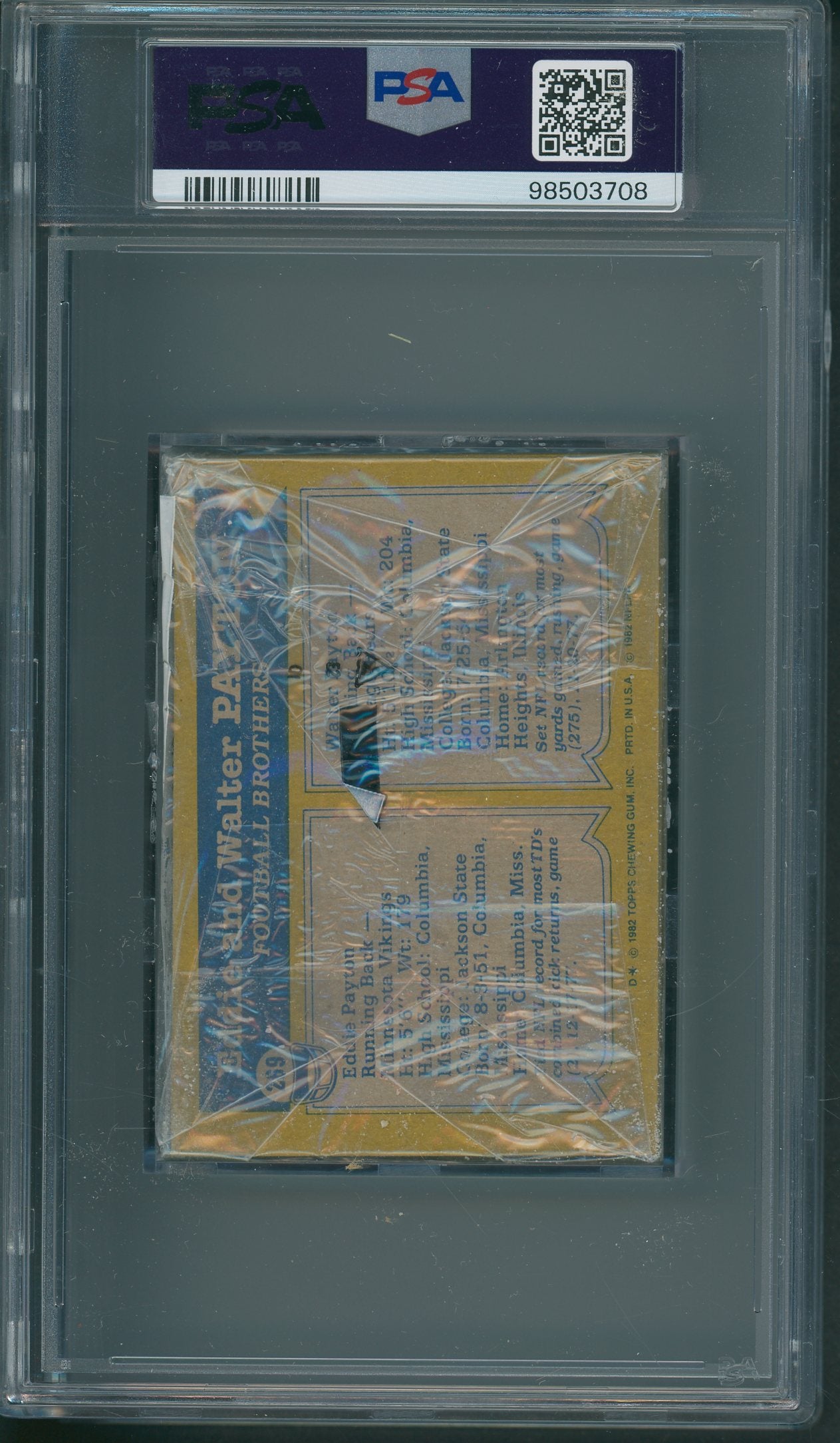 1982 Topps Football Unopened Cello Pack PSA 9 Payton Brothers Back *3708