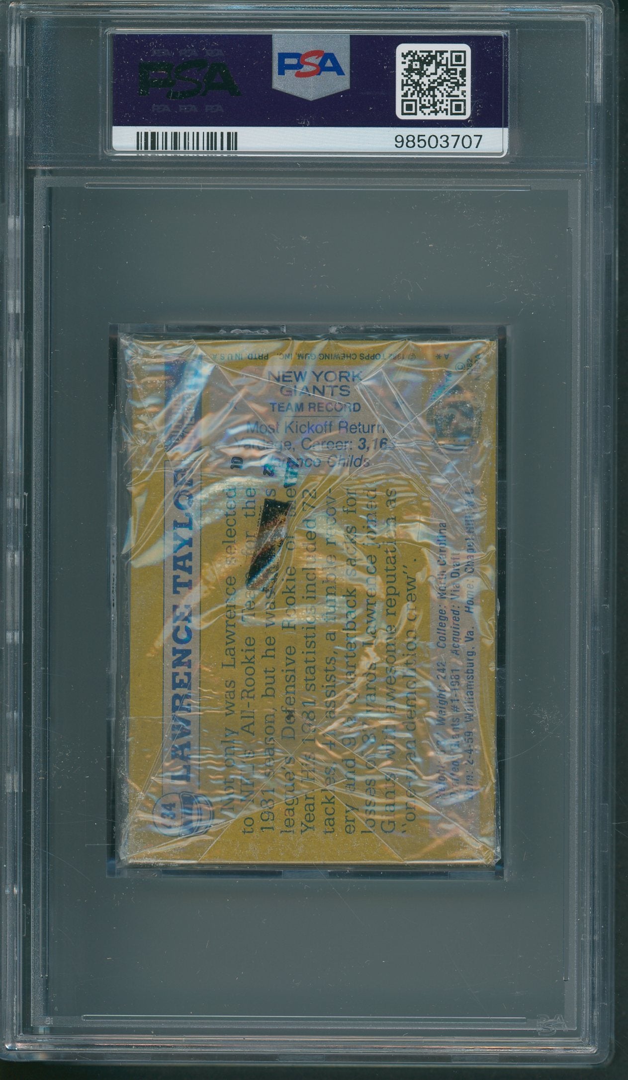 1982 Topps Football Unopened Cello Pack PSA 9 Taylor Back *3707