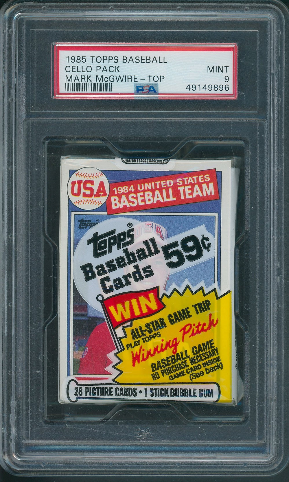 1985 Topps Baseball Unopened Cello Pack PSA 9 Mark McGwire Top * 9896