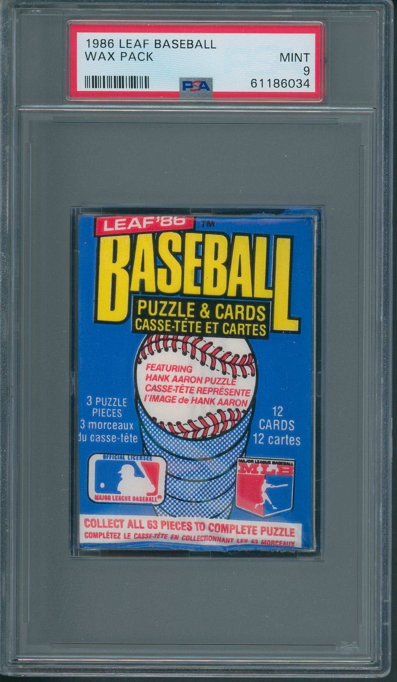 1986 Donruss Leaf Baseball Unopened Wax Pack PSA 9