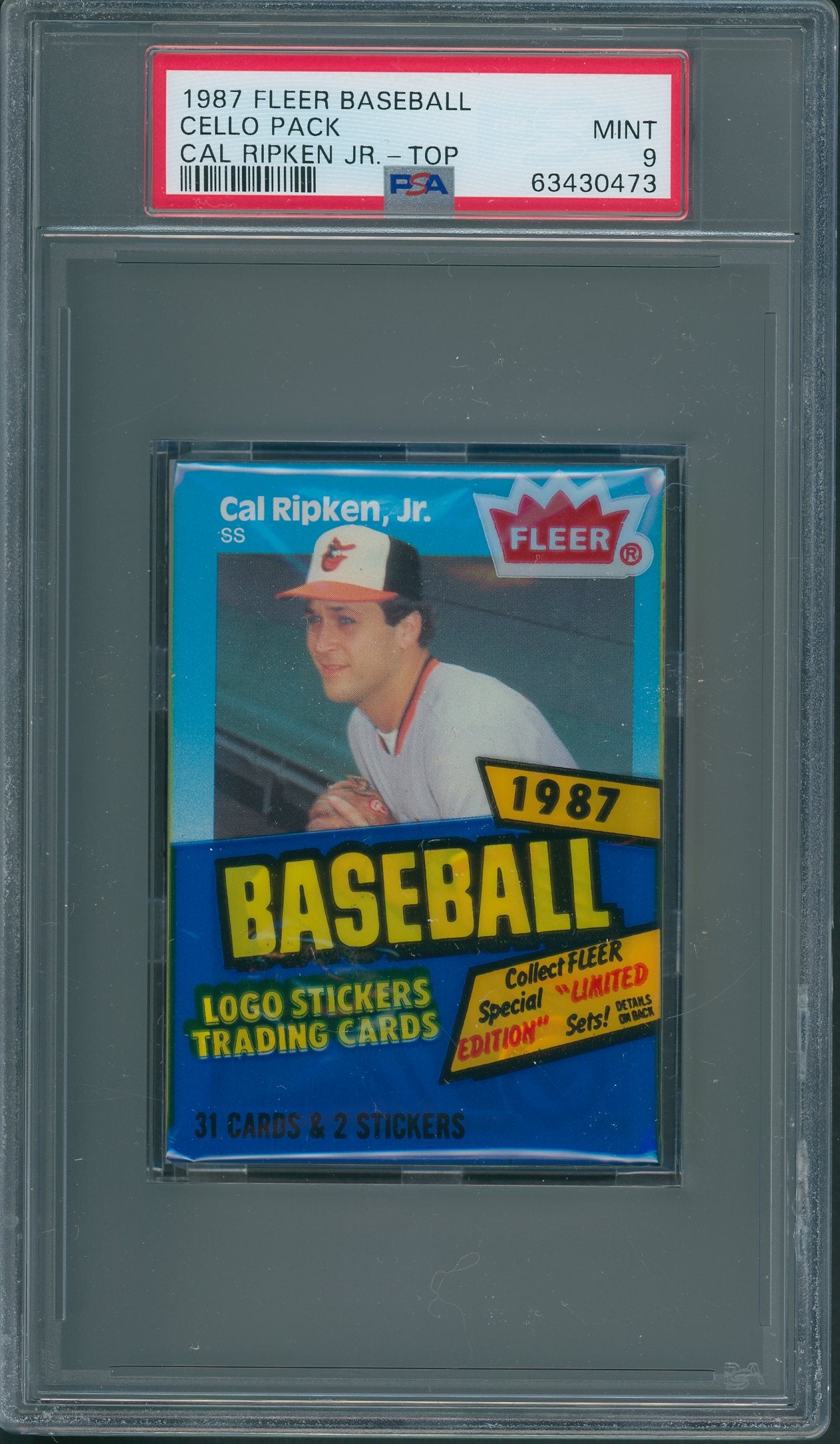 1987 Fleer Baseball Unopened Cello Pack PSA 9 Ripken Jr. Top *0473