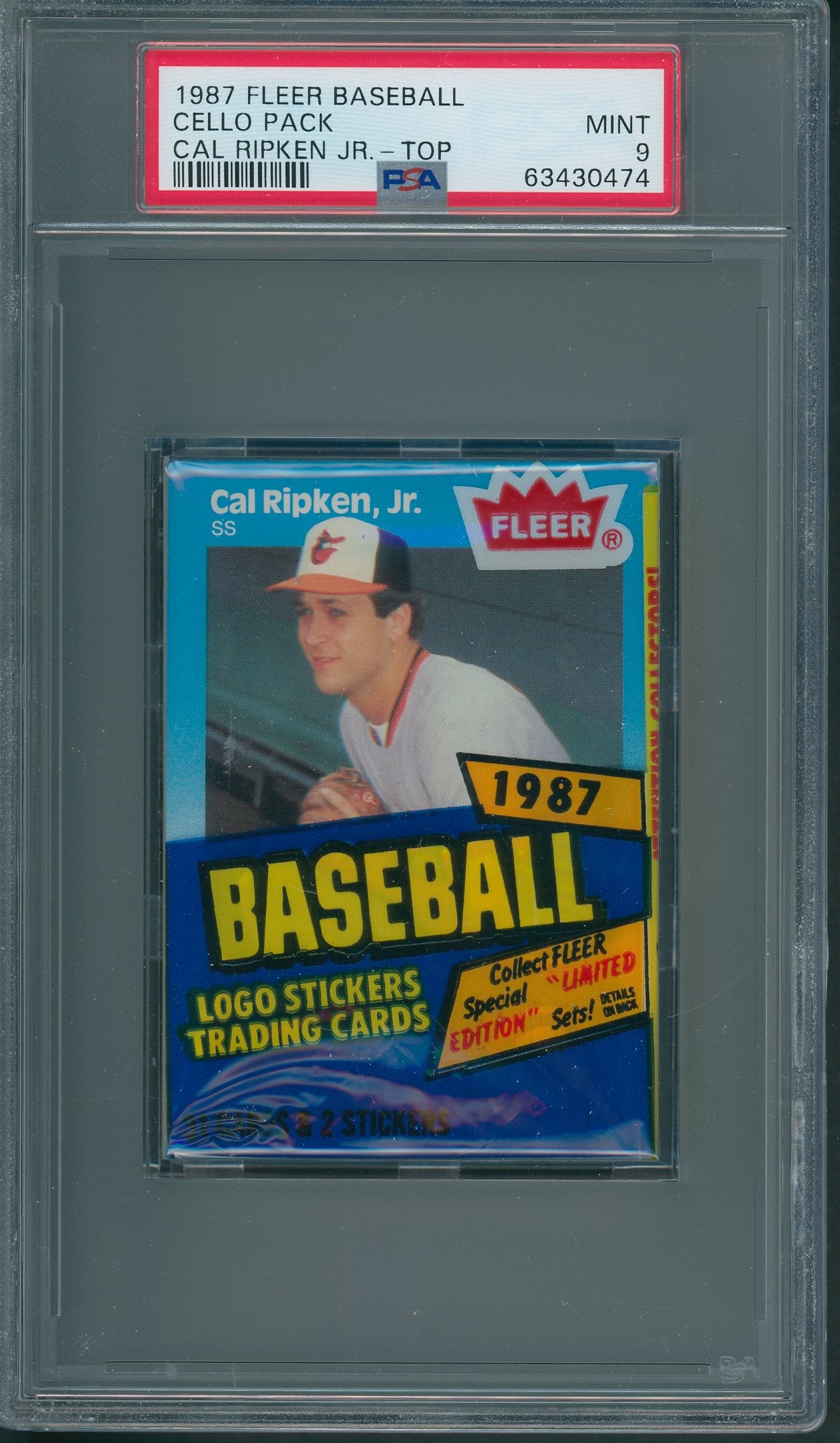 1987 Fleer Baseball Unopened Cello Pack PSA 9 Ripken Jr. Top *0474