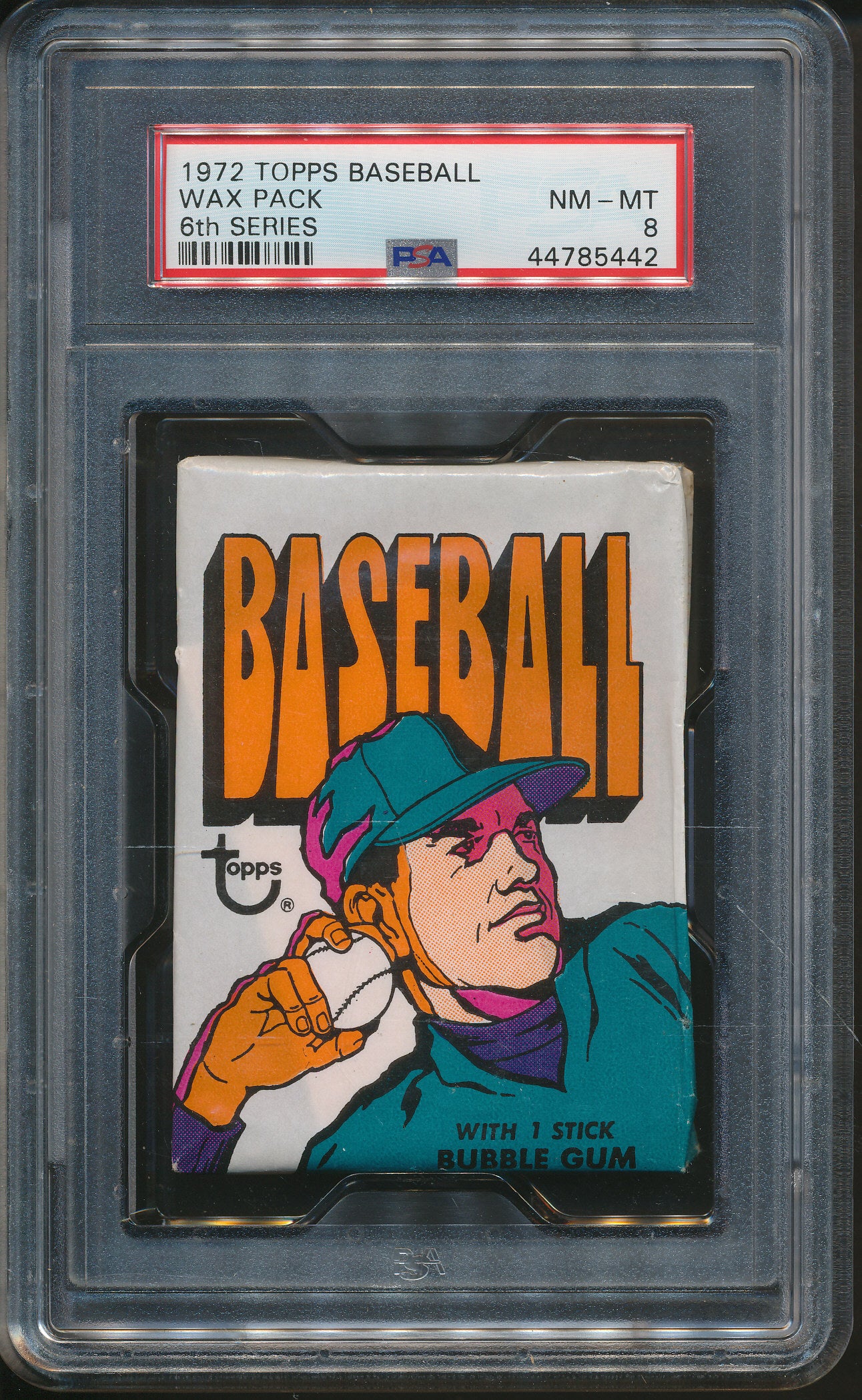1972 Topps Baseball Unopened 6th Series Wax Pack PSA 8